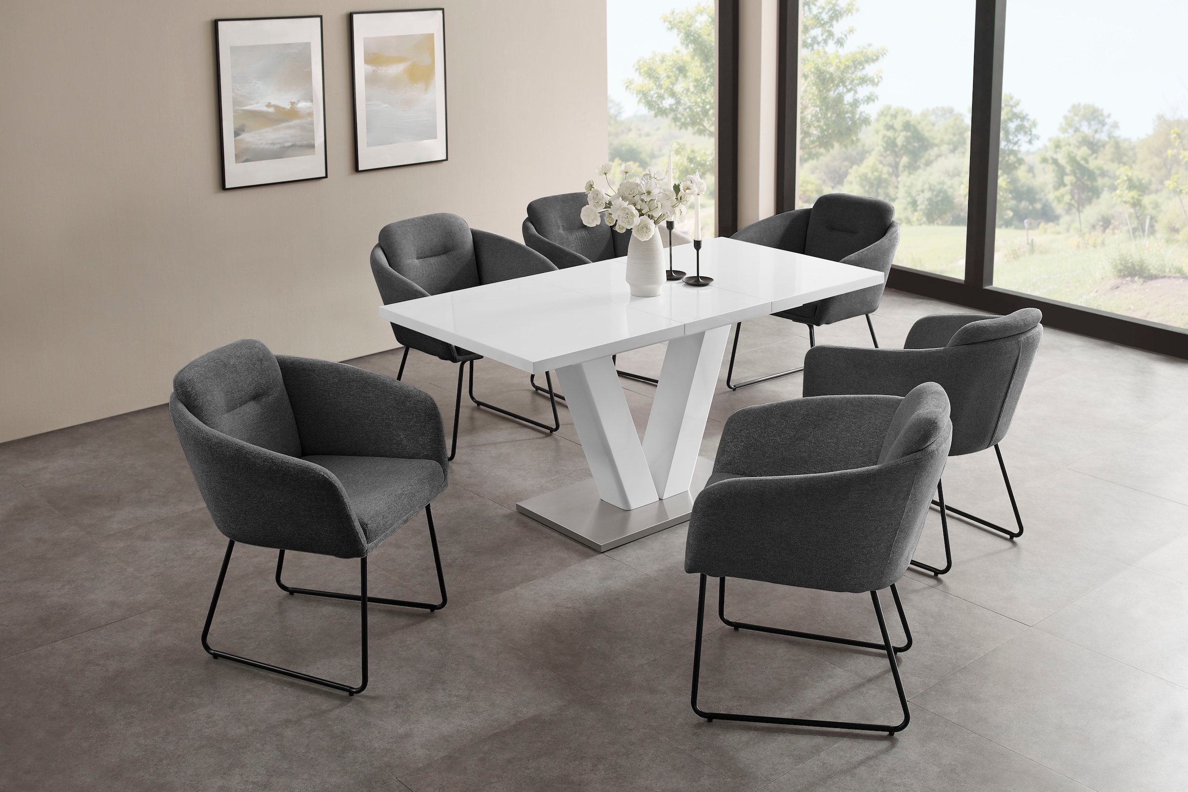 INOSIGN Esszimmerstuhl »Sphere« (Set) 2 Stk.hochwertiger Strukturstoffbezug, Metallgestell, Sitzhöhe 49 cm