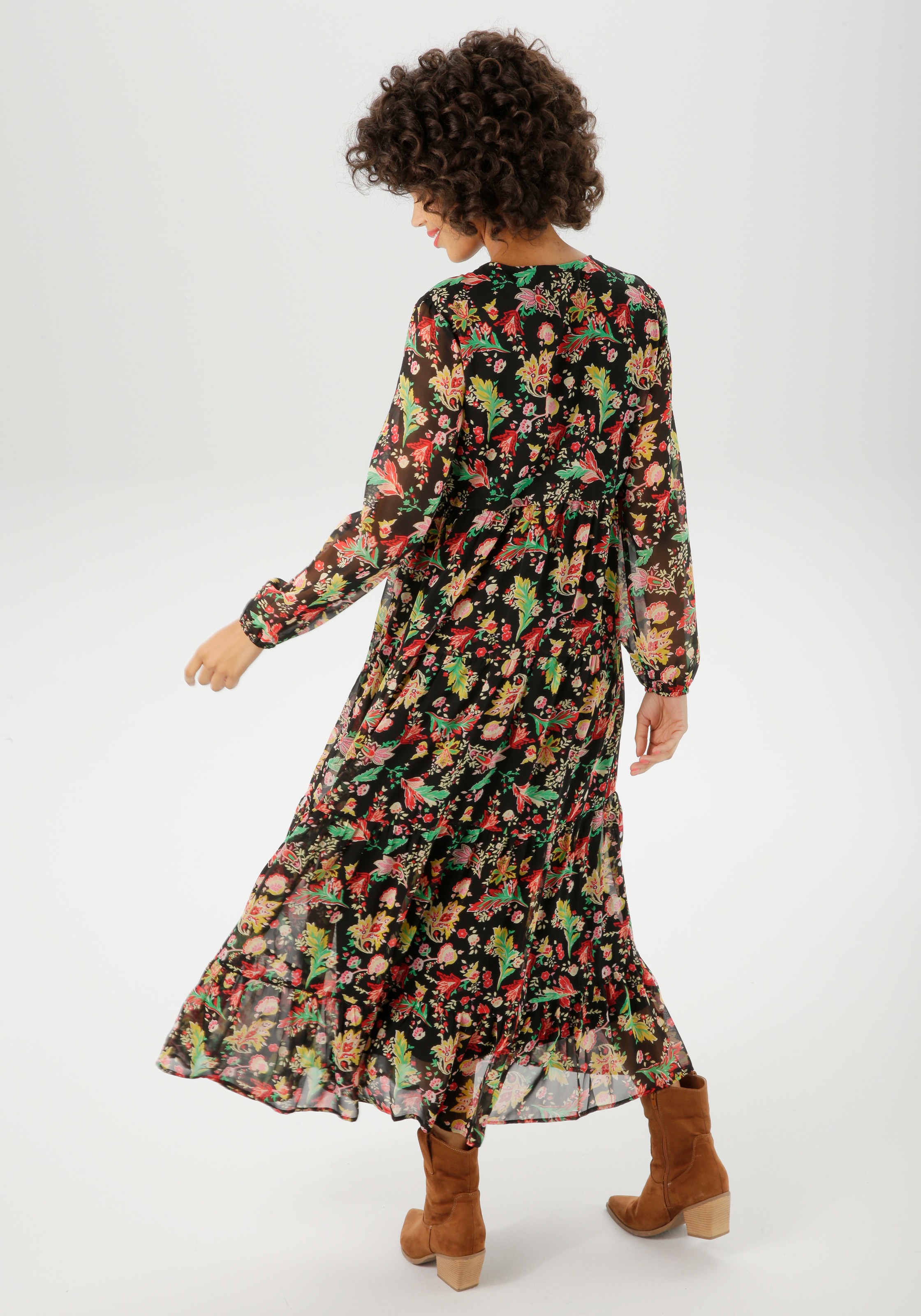 Aniston CASUAL Maxikleid, mit farbenfrohem Blumendruck - jedes Teil ein Unikat - NEUE KOLLEKTION