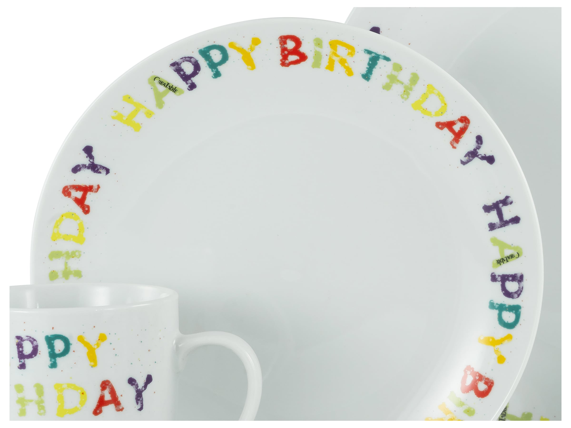 CreaTable Frühstücks-Geschirrset »Happy Birthday, Frühstücksset 12-tlg.«, (Set, 12 tlg.), Fröhliches buntes Geschirr, Für alle Geburtstagsfeierlichkeiten
