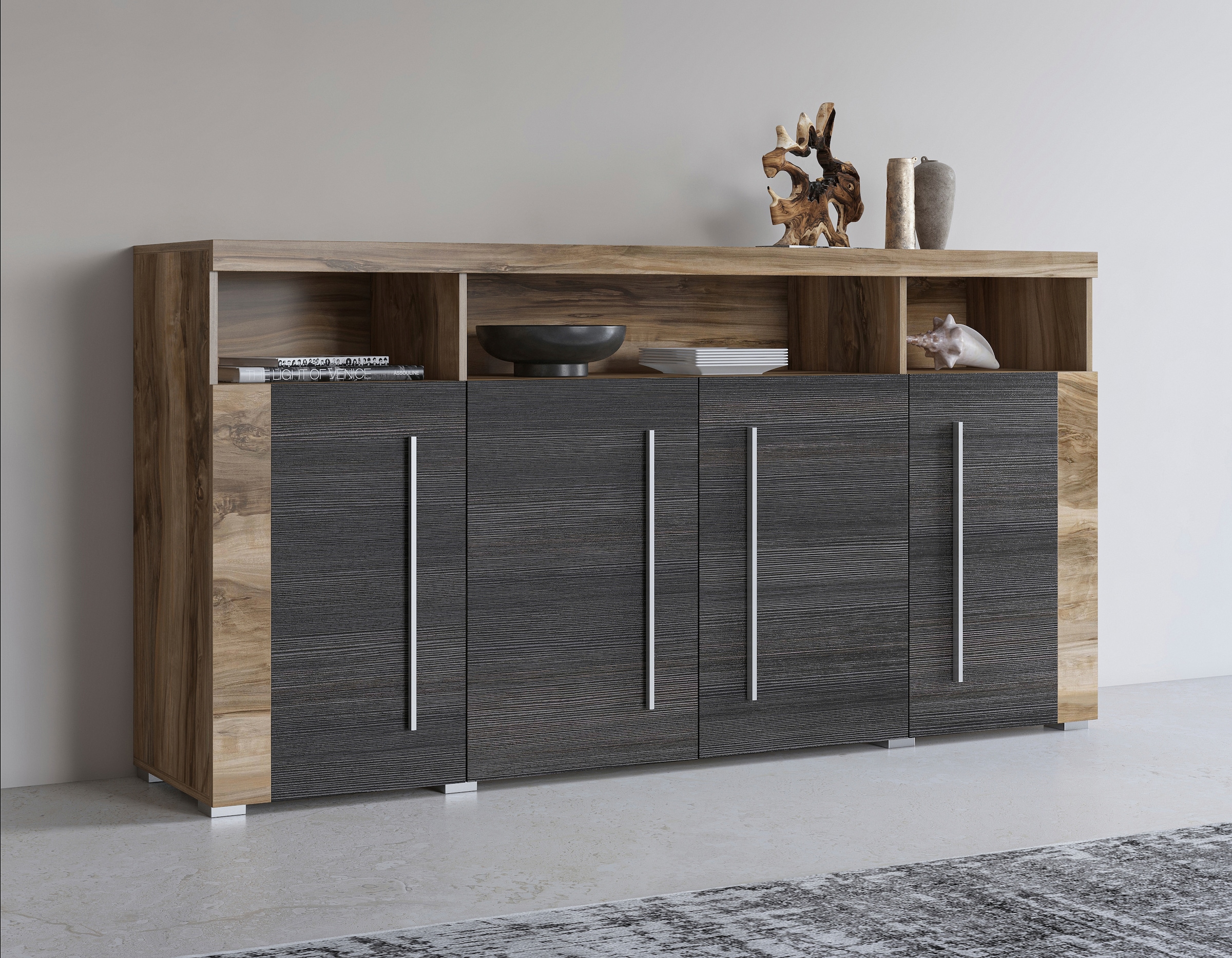 INOSIGN Sideboard "Roger,Breite 182cm, stilvolle Schrank mit 4 Türen", Kommode mit viel Stauraum, Einlegeböden verstellb