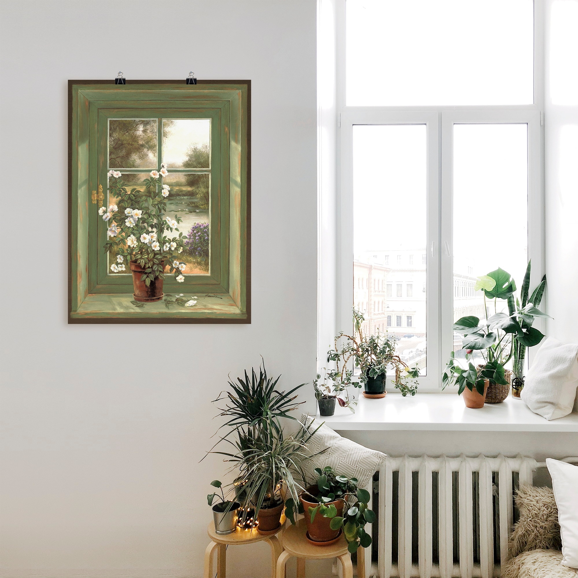 Artland Wandbild »Wildrosen am Fenster«, Arrangements, (1 St.), als Alubild, Outdoorbild, Leinwandbild, Poster, Wandaufkleber