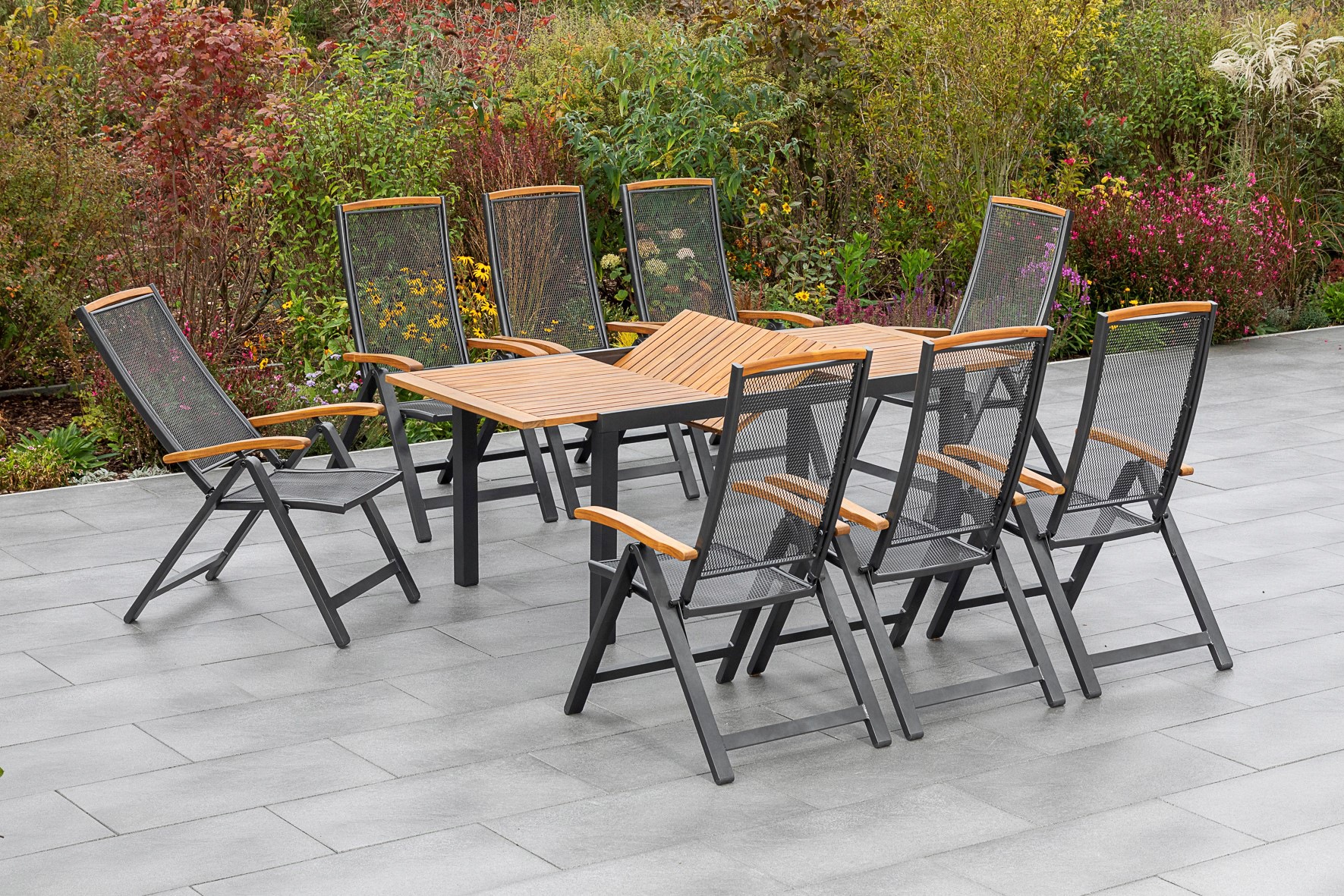 MERXX Garten-Essgruppe "Tilos", (9 tlg.), 8 Klappsessel, ausziehbarer Tisch günstig online kaufen