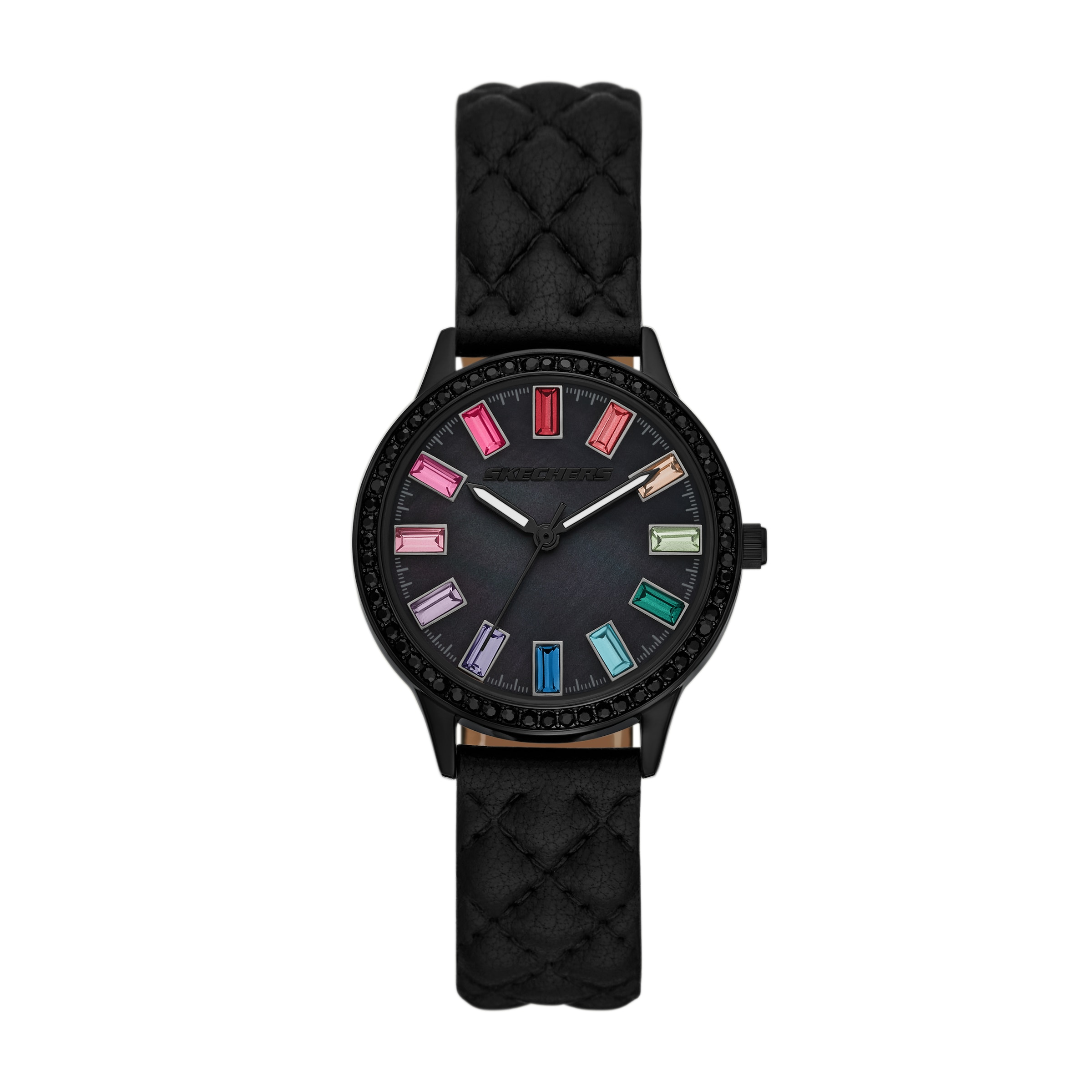 Skechers Quarzuhr »Camila« Armbanduhr, Lederarmband, analog, Glassteine
