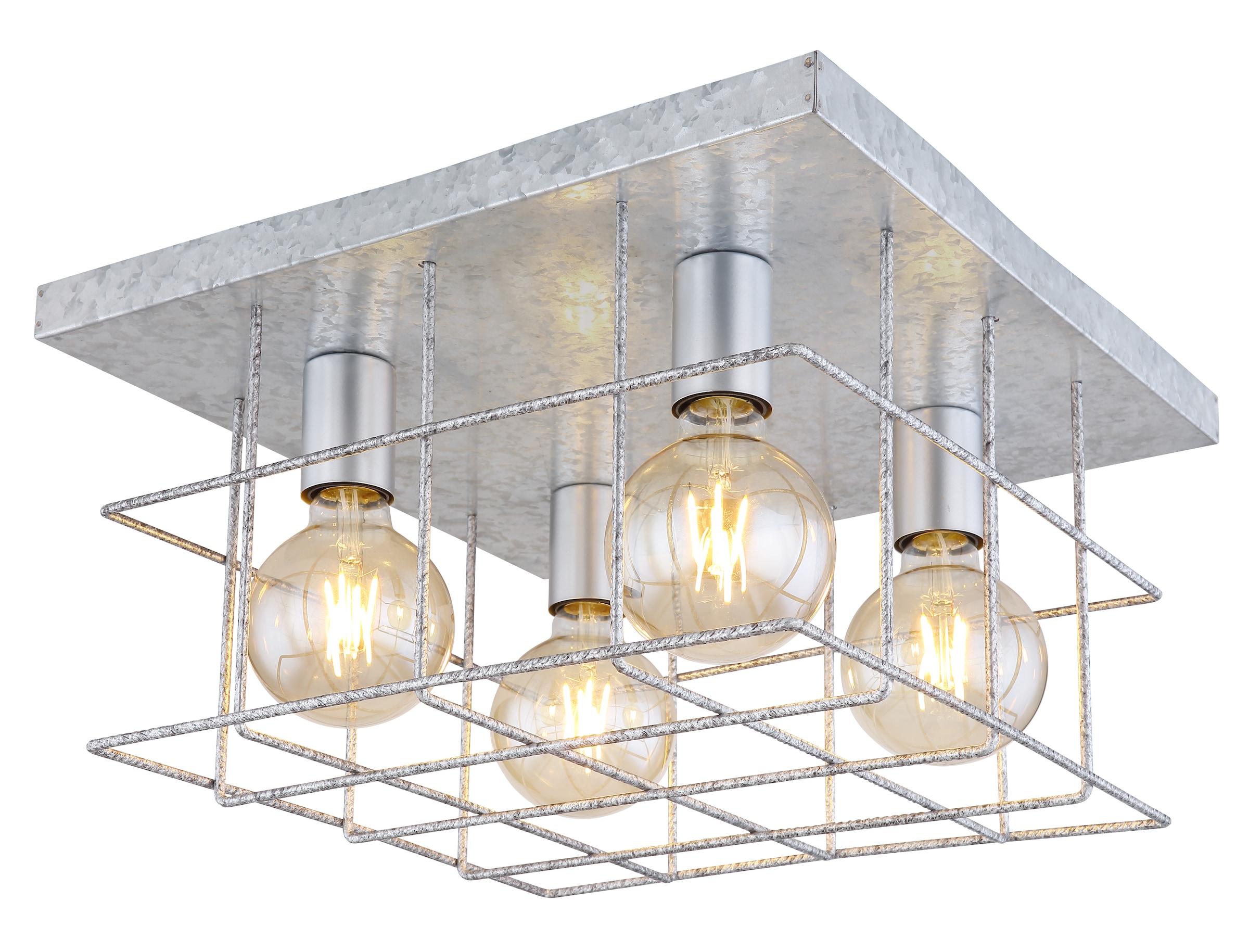 GLOBO LIGHTING Deckenleuchte »MERRIL« E27 1 Stk. Zinkfarbene Deckenleuchte mit Käfig aus Betonstahl-Gitter