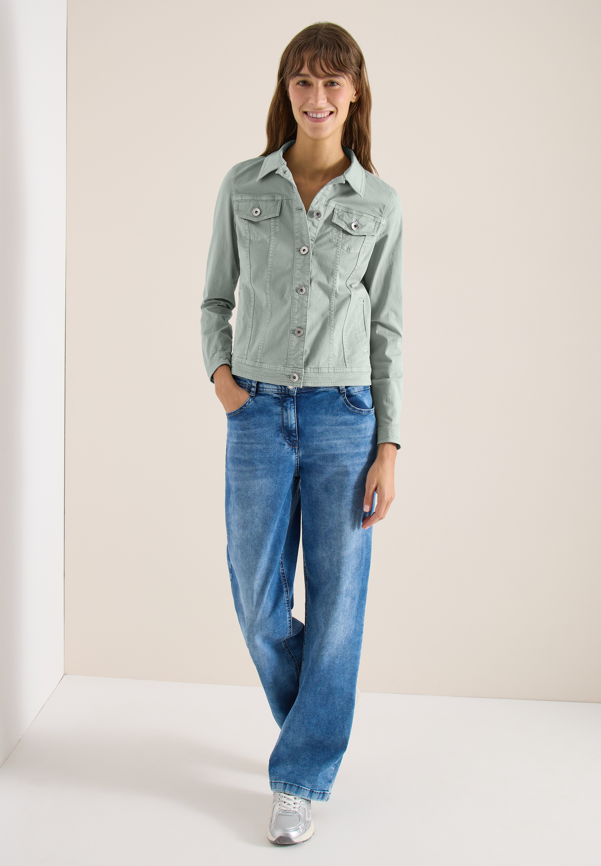 Thumbnail - Cecil Jeansjacke ohne Kapuze aus Baumwolle mit Stretchanteil