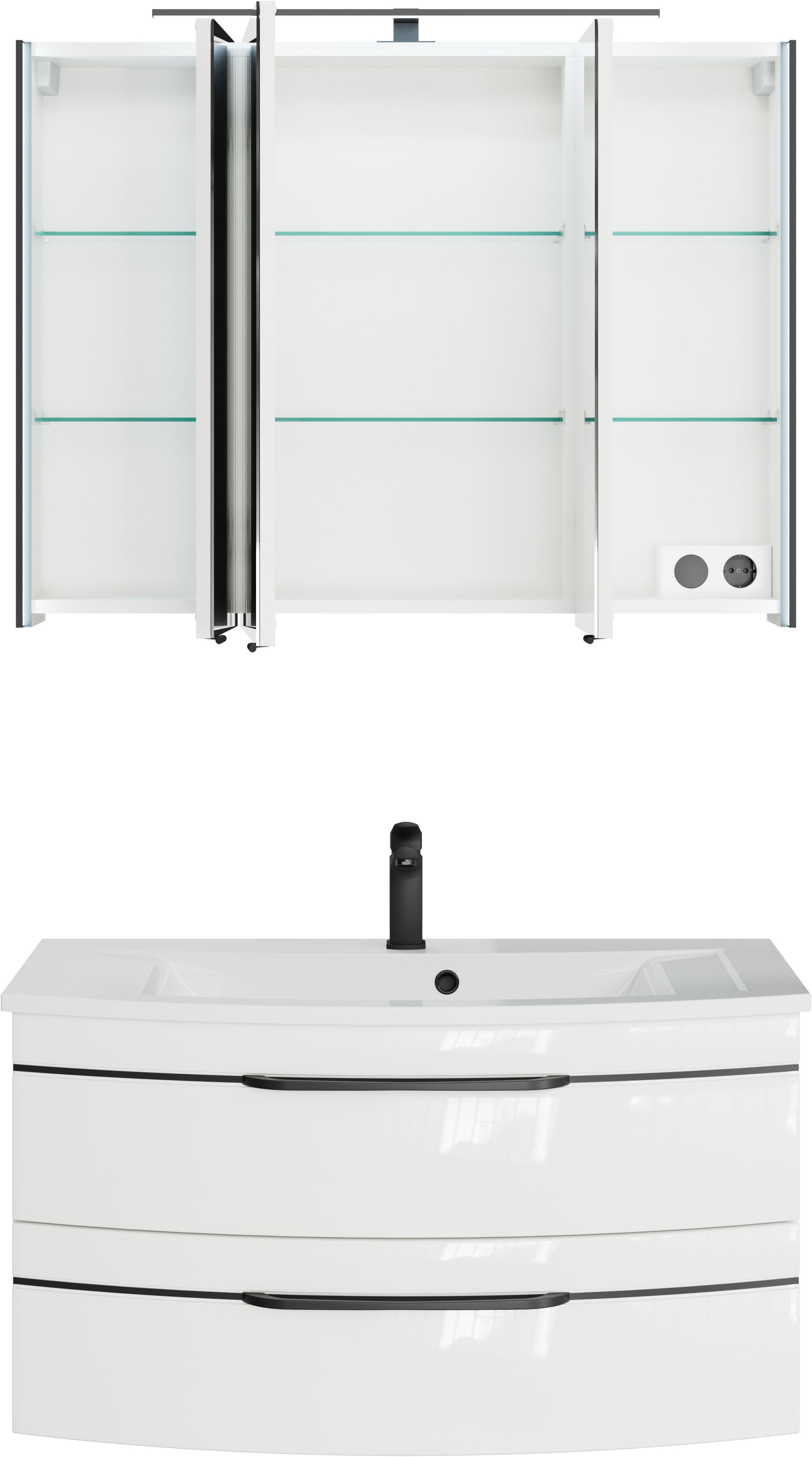 Thumbnail - Saphir Badmöbel-Set "Serie 7045 2-teilig Mineralmarmor-Waschtisch mit LED-Spiegelschrank" Set, 2 Stk. tlg.