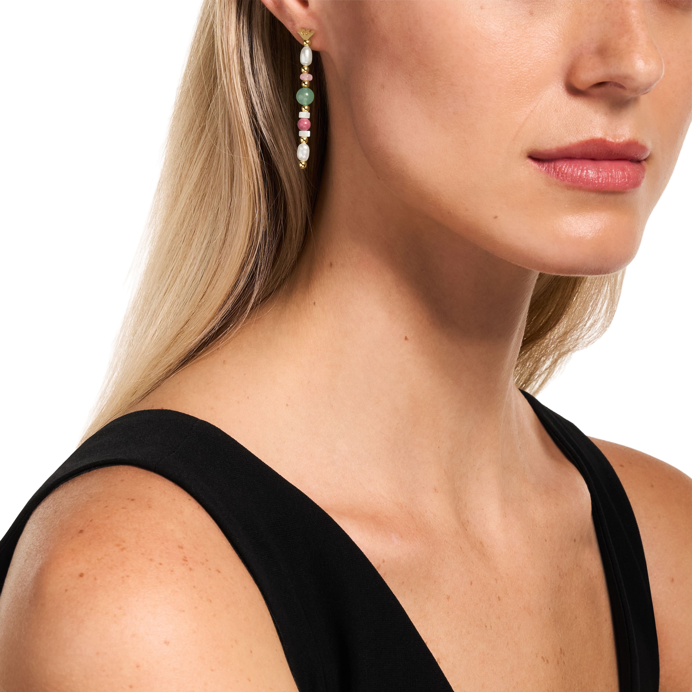 Emporio Armani Paar Ohrhänger »Schmuck Geschenk Metall« mit Aventurin, Rosenquarz, Rhodonit - mit Perle