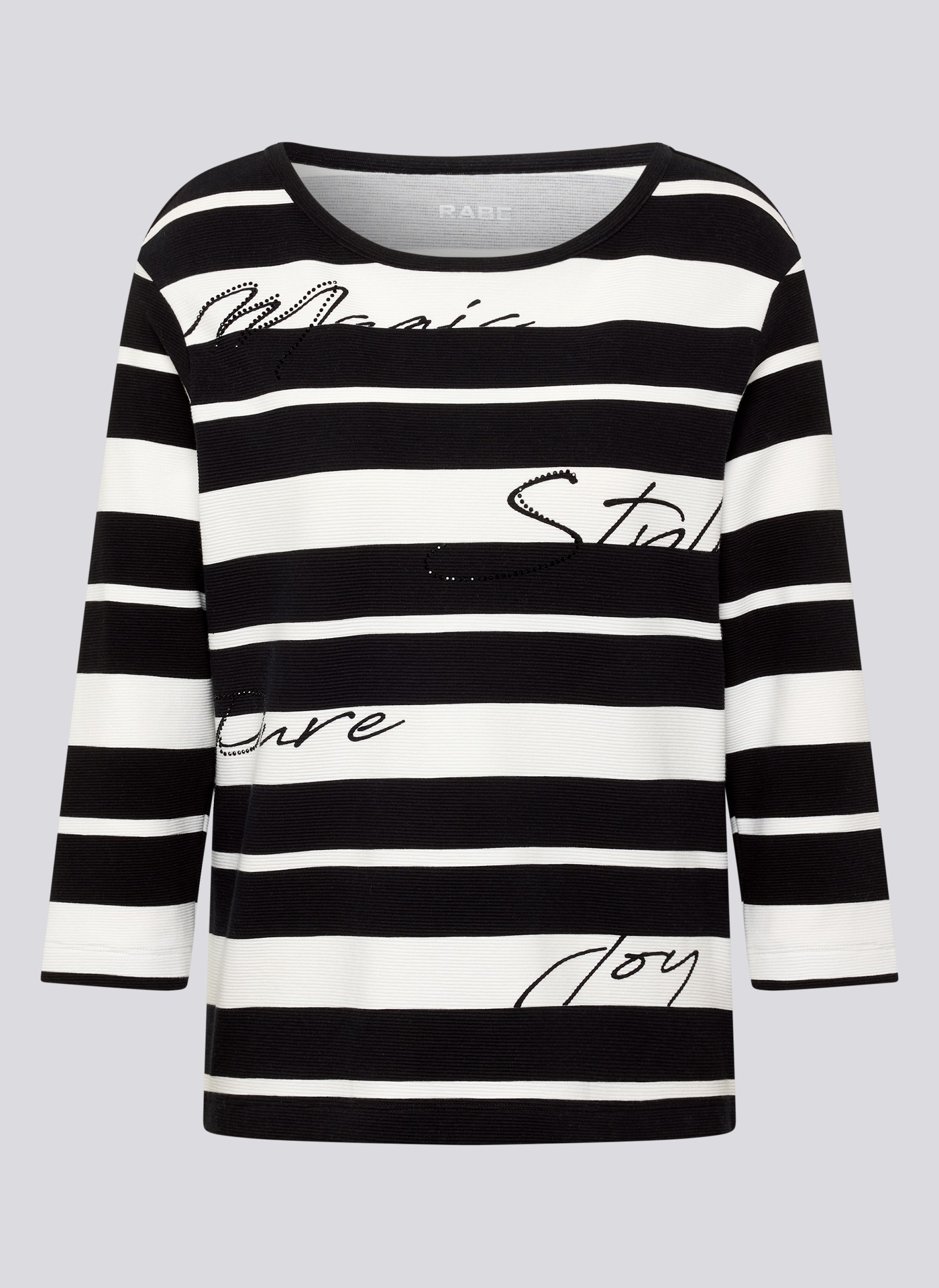 Print-Shirt RABE "T-Shirt", Damen, Gr. 44, schwarz, 76%Baumwolle, 16%Polyester, 8%Elastan, geringelt, gerade, Shirts 2