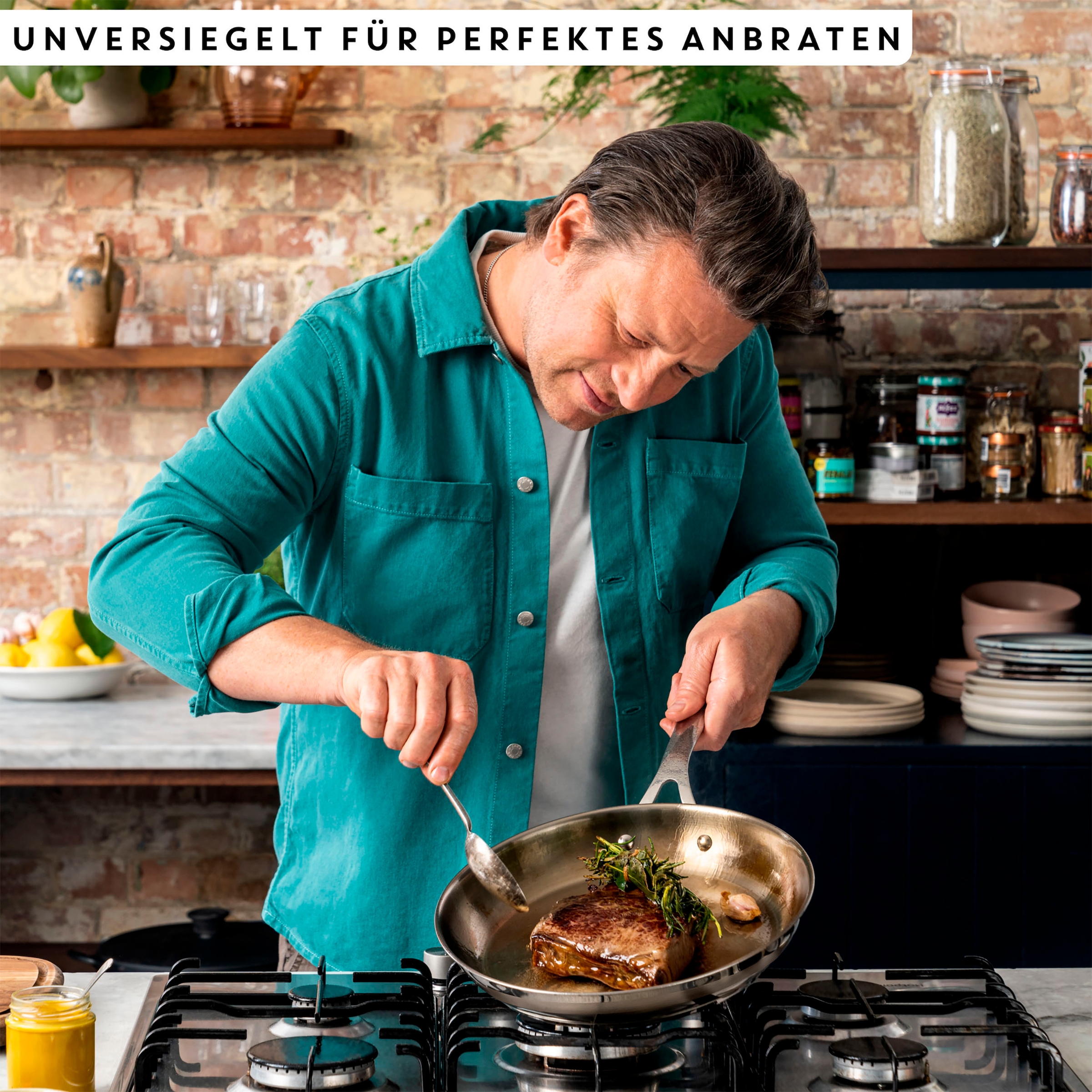 Tefal Bratpfanne »Jamie Oliver E31104 Cook Smart«, Edelstahl 18/10, unbeschichteter Edelstahl, Thermo-Fusion, induktionsgeeignet