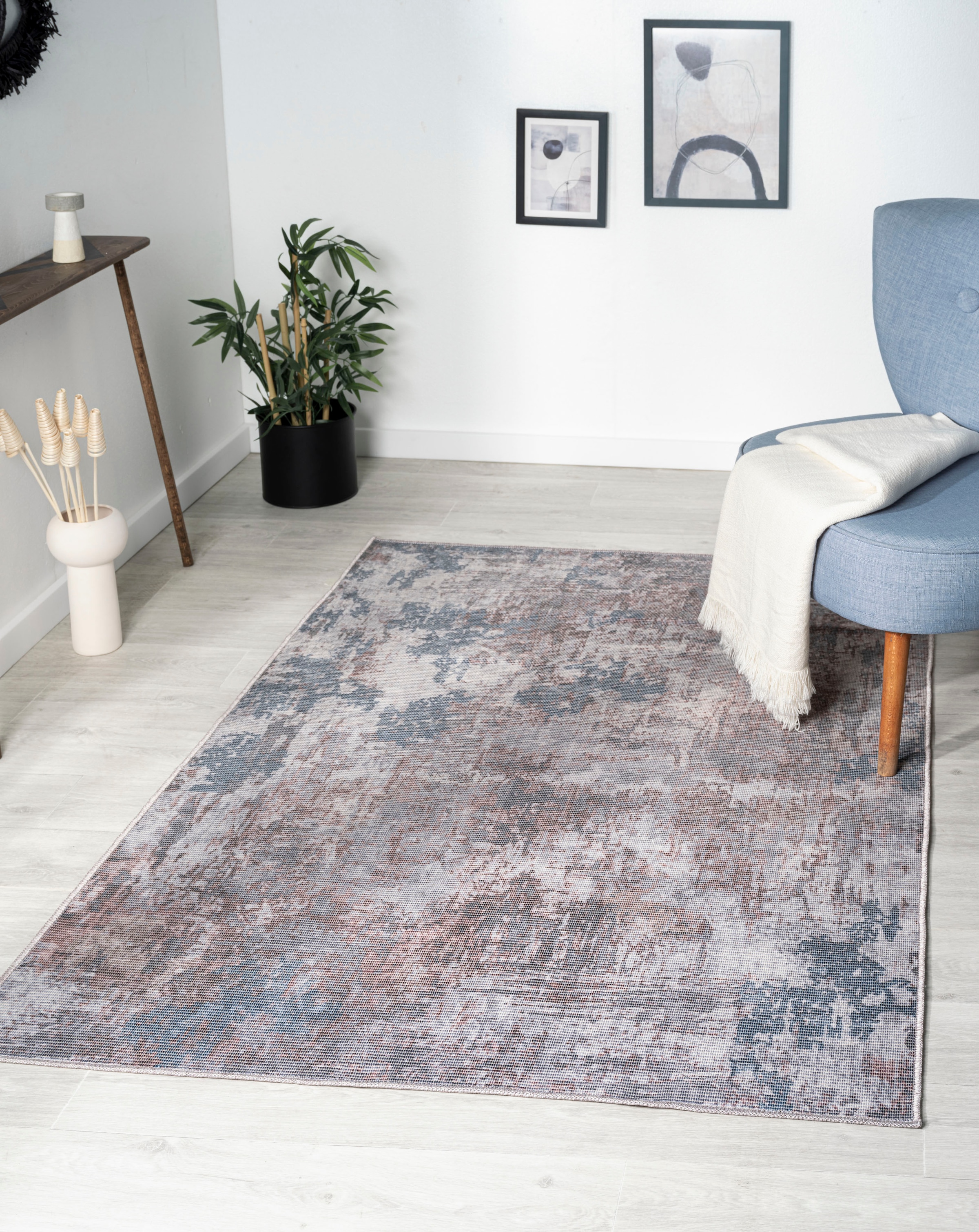 Teppich, B:120cm H:10mm L:180cm, blau, MYFLAIR MÖBEL & ACCESSOIRES, Polyester, Wohnzimmer, Teppiche, "Avery", Kurzflor, modernes Design, waschbar,