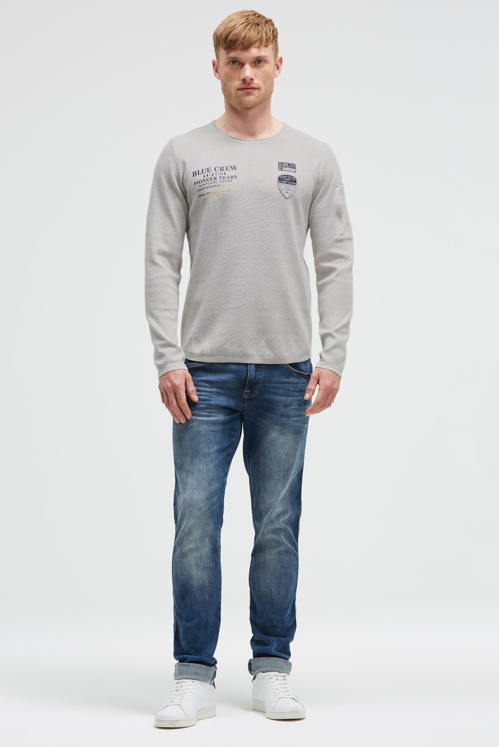 CAMP DAVID Rundhalspullover aus Feinstrick