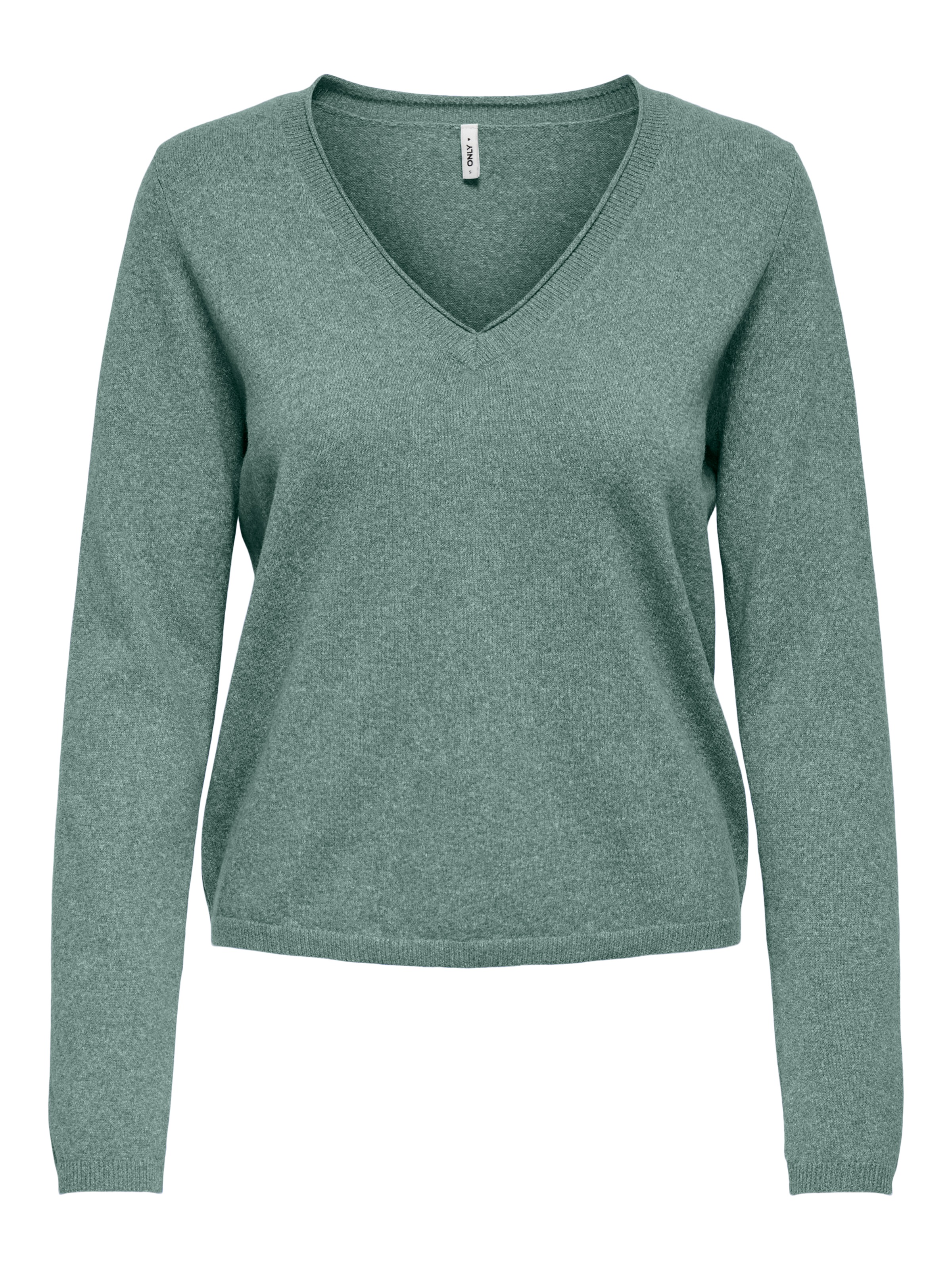 V-Ausschnitt-Pullover ONLY "ONLLOYAL LIFE LS V-NECK PULLO KNT NOOS", Damen, Gr. XS, chinois grün detail:melange, Strick, Obermaterial: 80% Polyester, 20% Nylon, meliert, regular fit normal, V-Ausschnitt, Pullover, Materialmix 5
