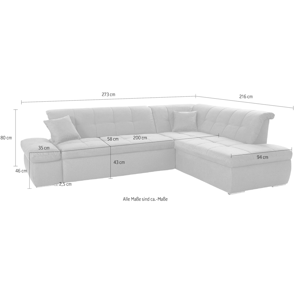 DOMO collection Ecksofa »NMoric incl. Zierkissen B/T/H: 273/216/80 cm«