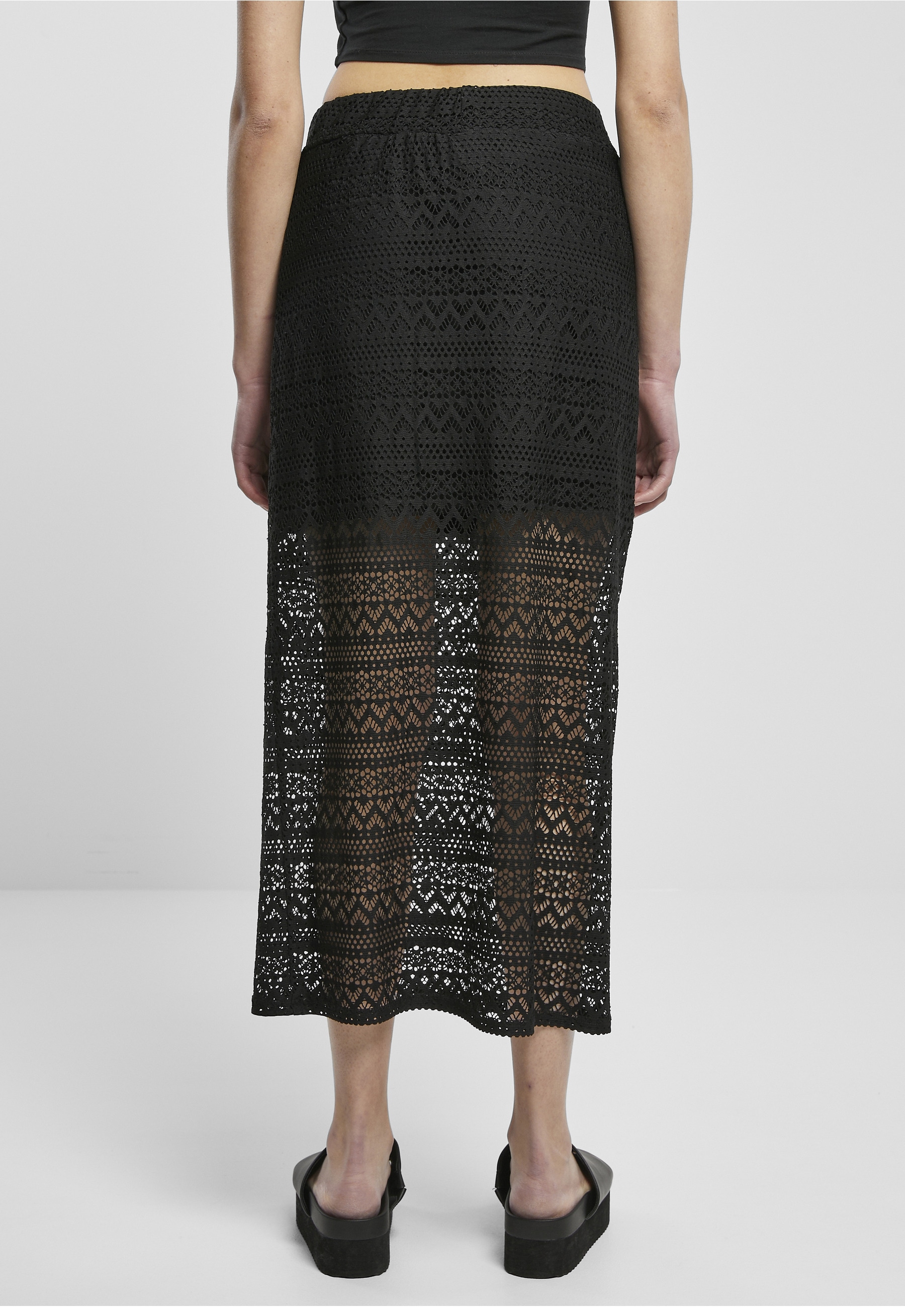 URBAN CLASSICS Jerseyrock »Urban Classics Damen Ladies Stretch Crochet Lace Midi Skirt« 1 Stk.