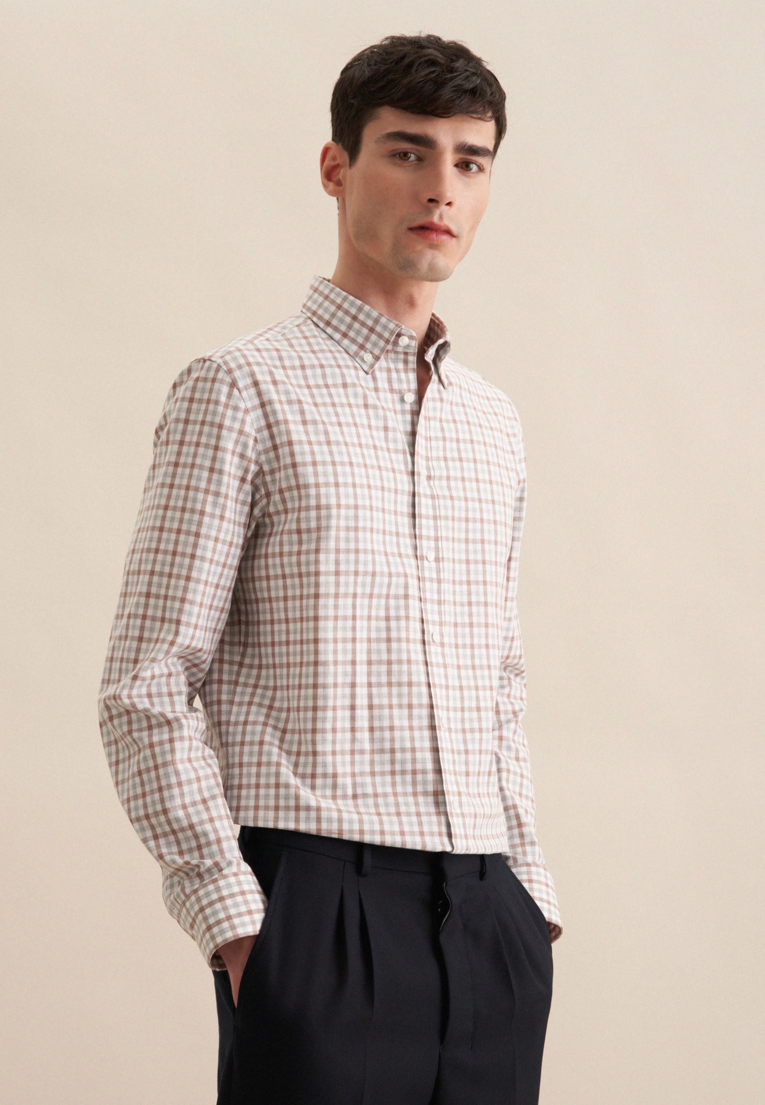 seidensticker Flanellhemd "Slim" Slim 1/1 Button-Down-Kragen Karo