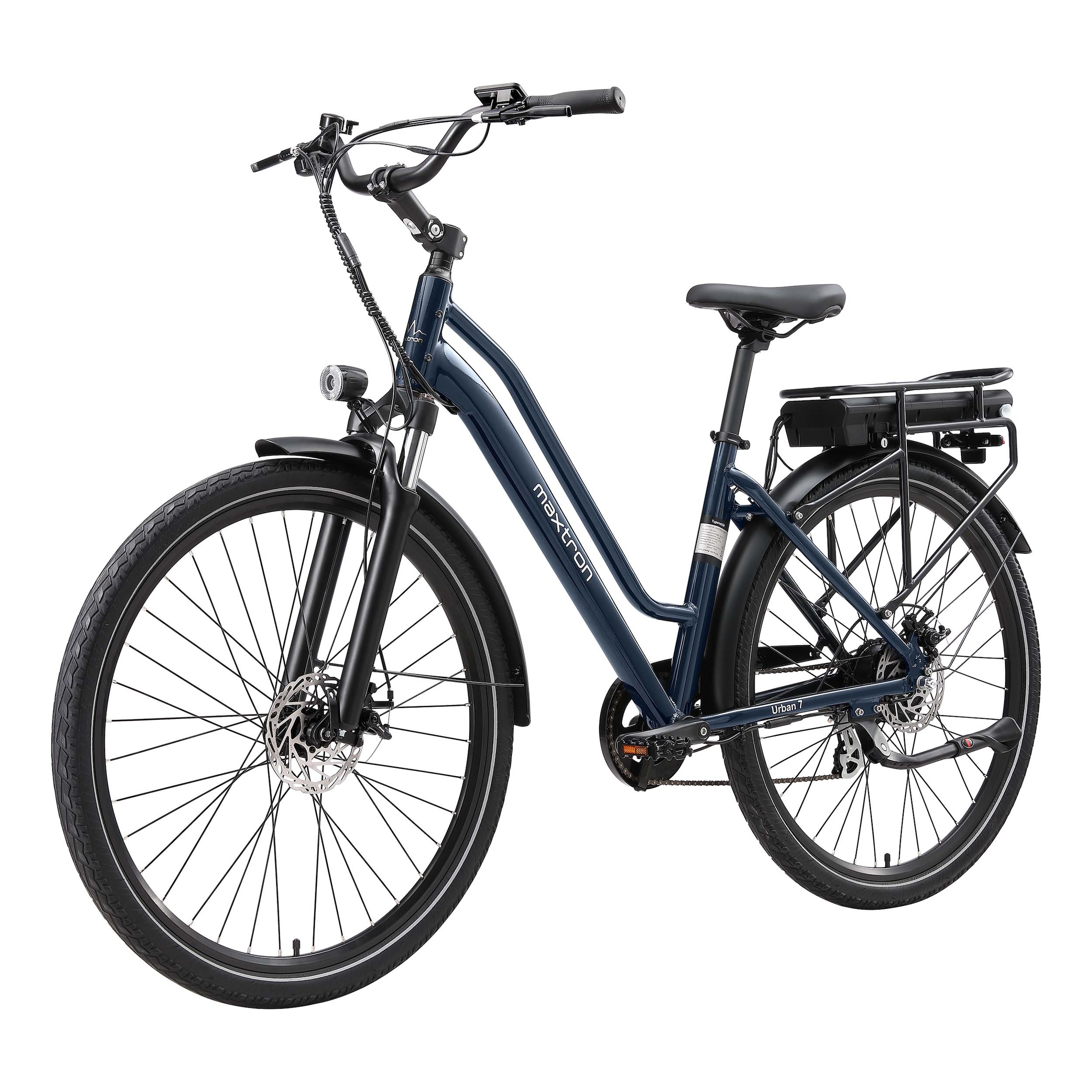 Maxtron »Maxtron Urban 7 E-Citybike 28 Zoll« 7 Gang Shimano Altus Schaltwerk Kettenschaltung Heckmotor 250 W Packung,  Tiefeinsteiger für Damen