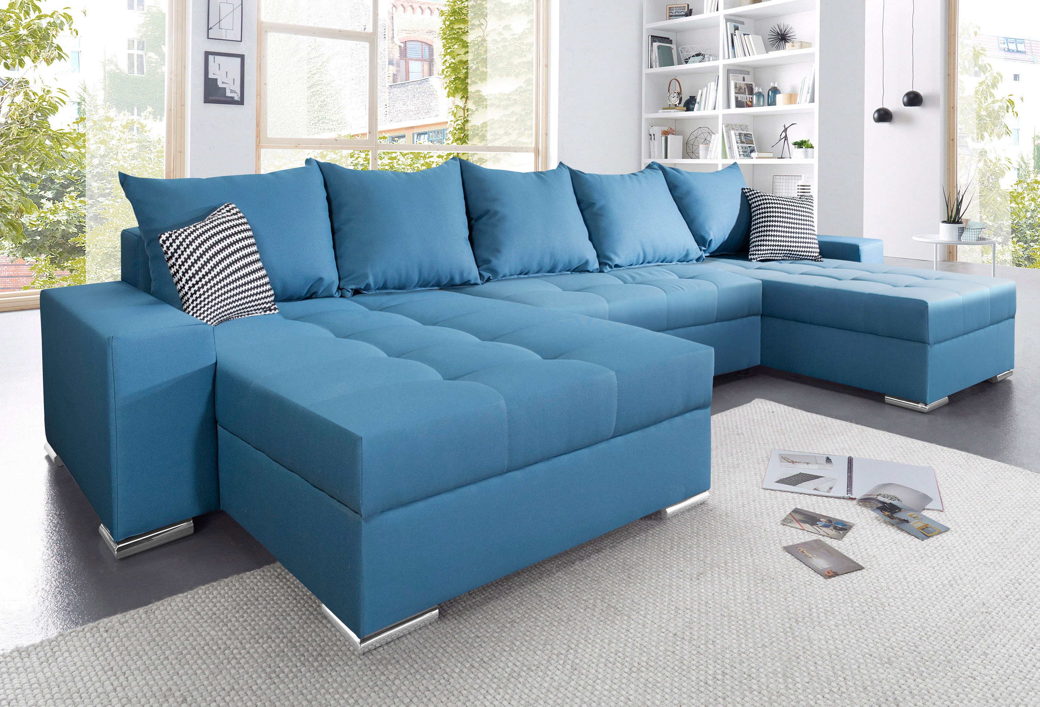 COLLECTION AB Wohnlandschaft "Josy XXL U-Form, B: 333 cm, mit 2 Recamieren 77 & 97 cm" Schlaffunktion, Bettkasten & 2 Zierkissen, Federkern