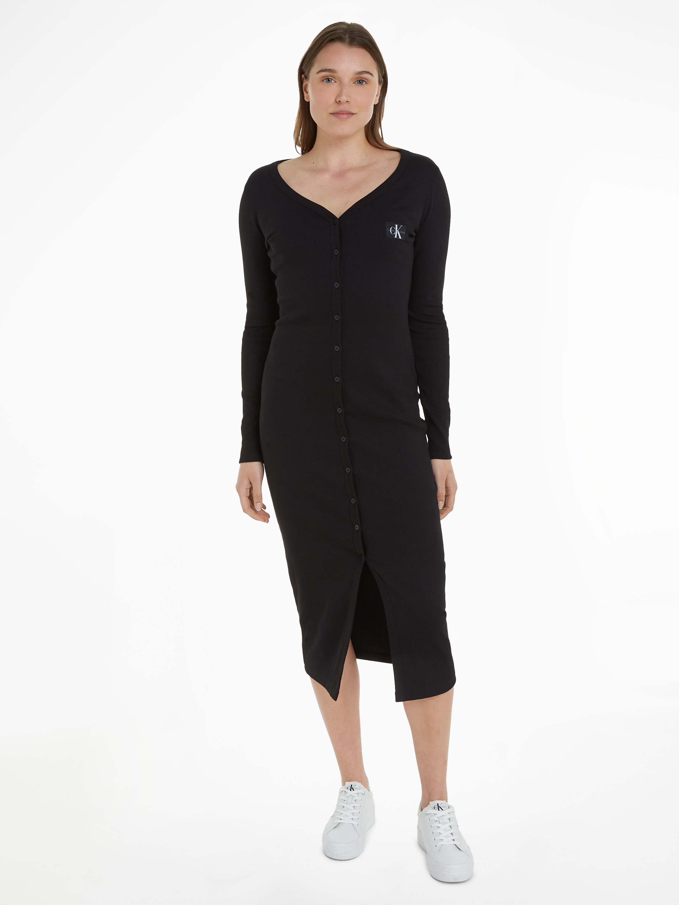 Calvin Klein Jeans Jerseykleid »LABEL LONG SLEEVE RIB DRESS« bestellen |  BAUR