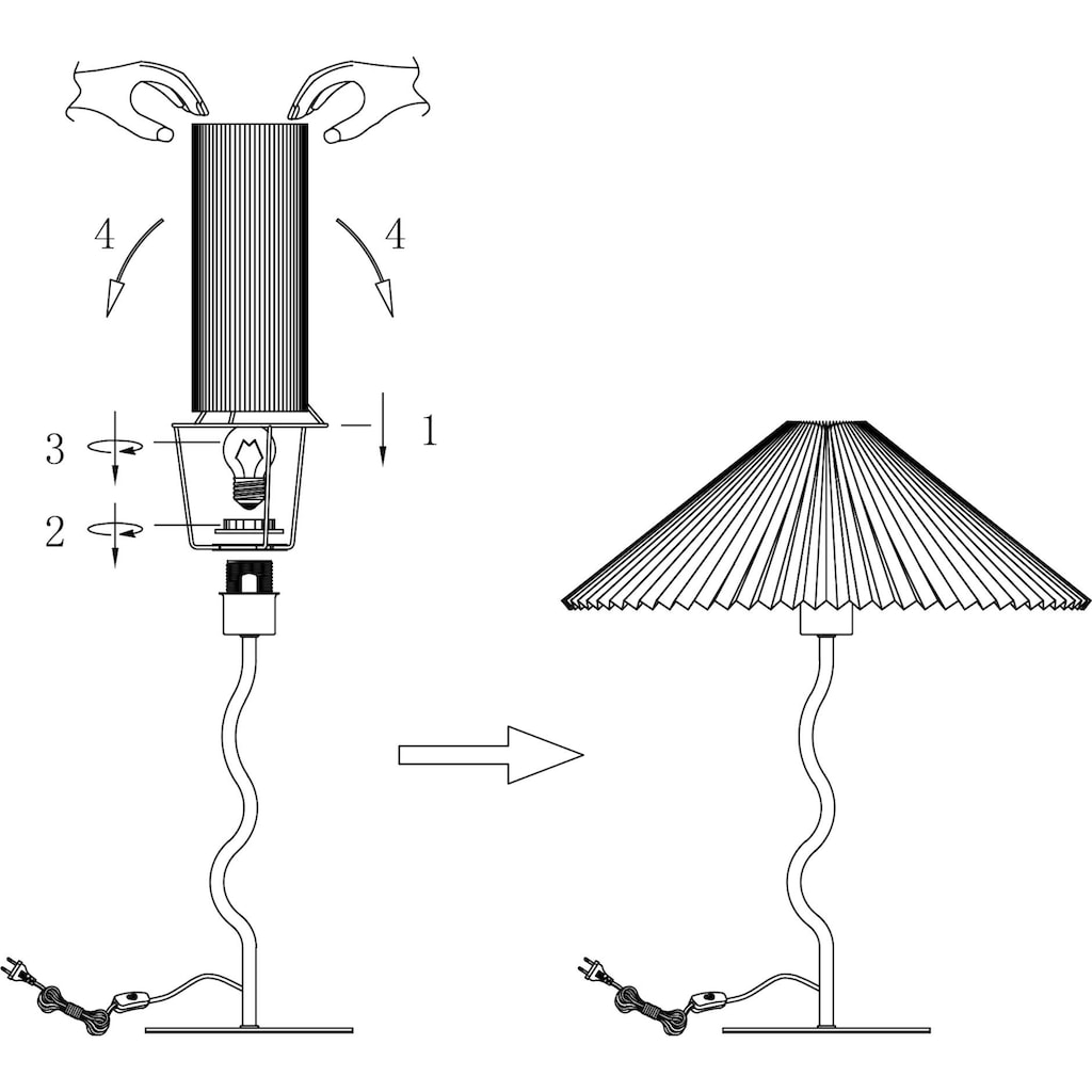 LeGer Home by Lena Gercke Tischleuchte »Letty«, 1 flammig-flammig, Stoffschirm in Plisseeoptik Tischlampe, Sonnenschirm Optik Papierlampe