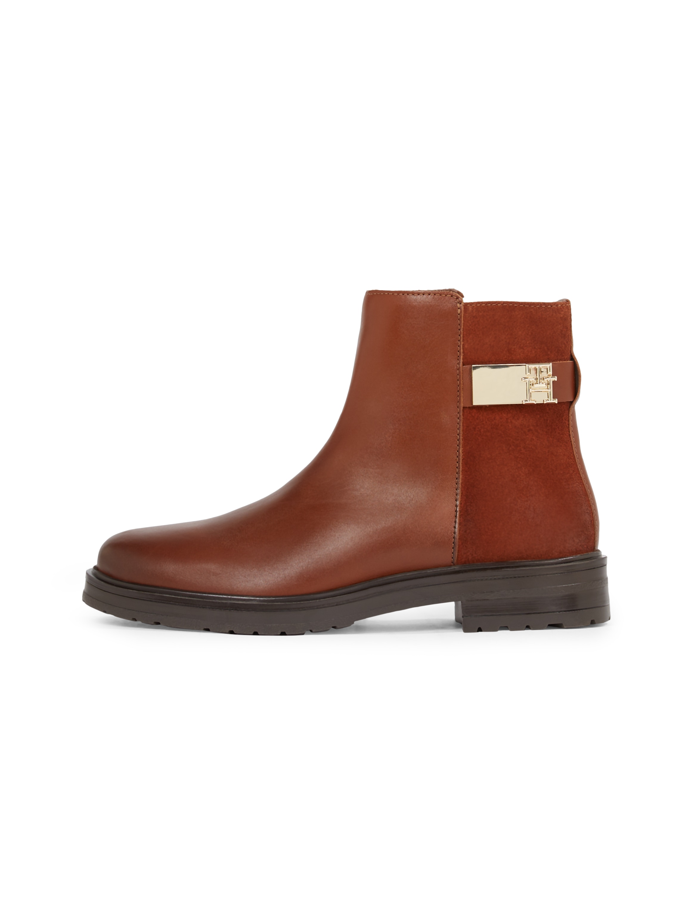 Tommy Hilfiger Stiefelette "TH LOGO LEATHER MIX CHELSEA", Blockabsatz, Businesschuh, Boots mit TH-Schmuckelement