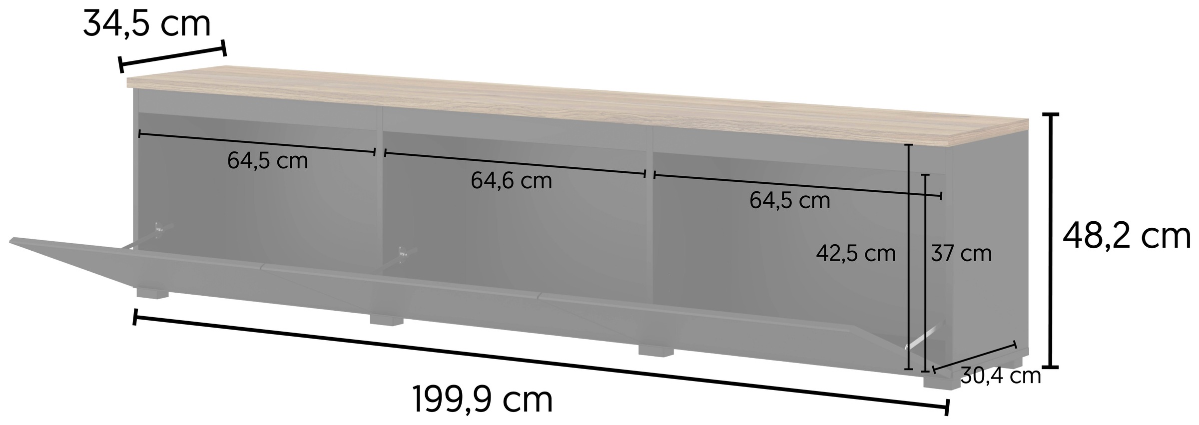 OTTO home Lowboard »Modo, Breite 200 cm, moderne grifflose TV-Kommode 3 Klappen« TV-Kommode mit viel Stauraum, TV-Bank