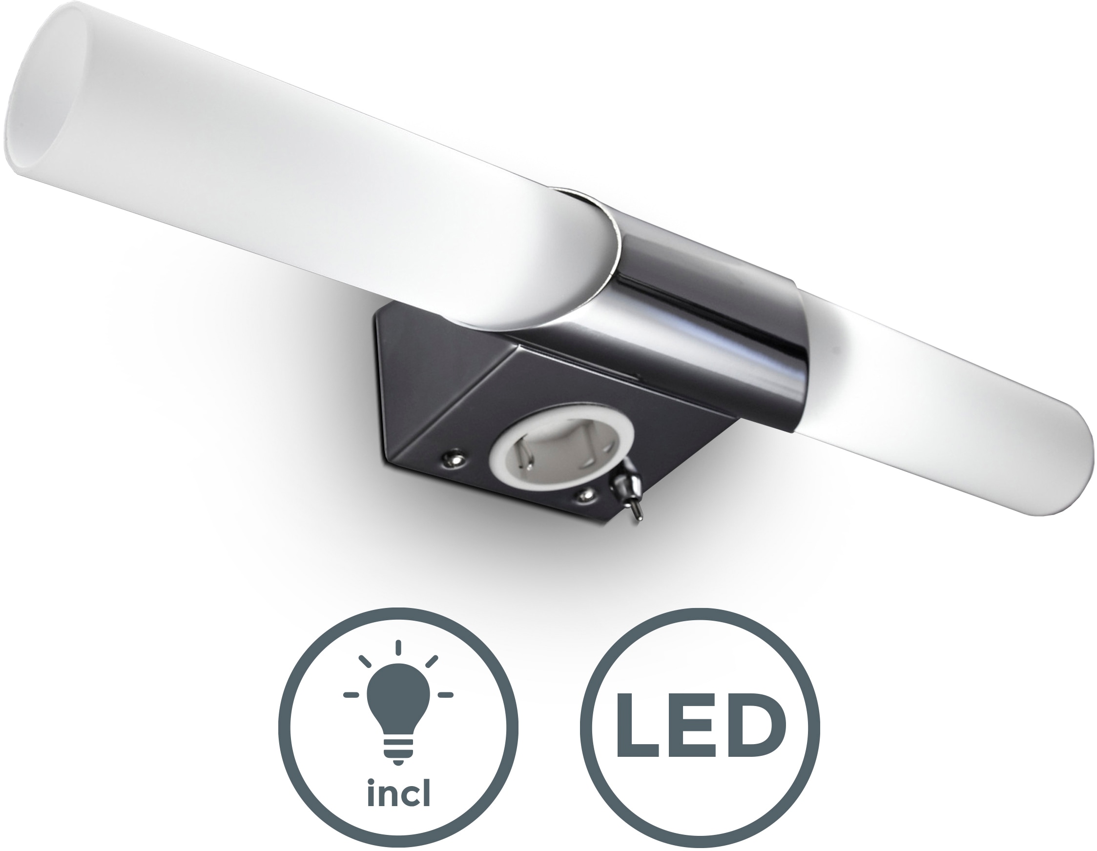 B.K.Licht LED-Bad-Spiegelleuchte,  inkl. LED Leuchtmittel 2 x E14, 5 Watt, 470lm,  3.000K, inkl. Kippschalter und Steckdose, Schutzklasse IP20