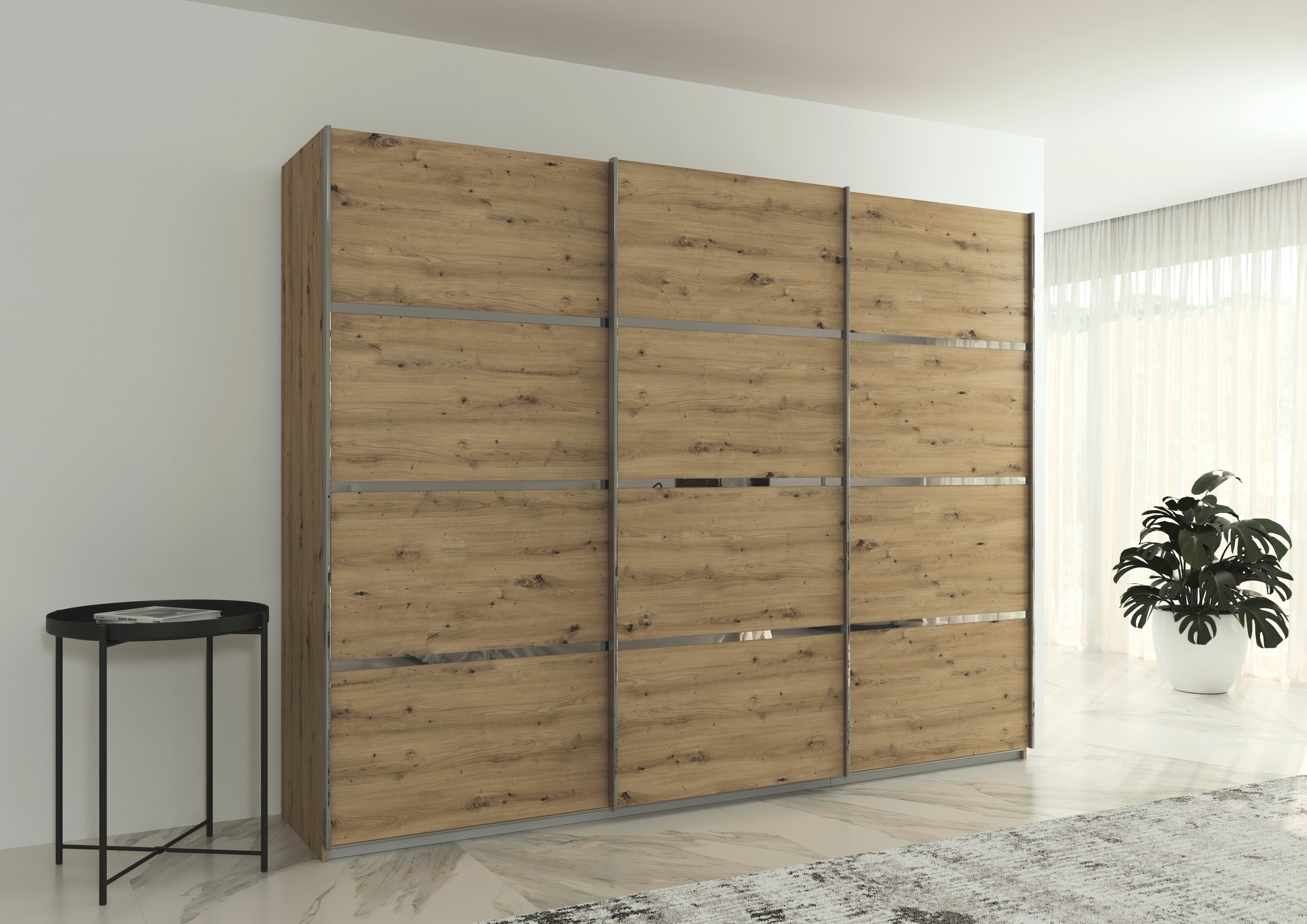 rauch Kleiderschrank »Schwebetürenschrank Garderobe Schrank TOP ANGEBOT Avola«, (in 3 verschiedenen Ausstattungen BASIC/CLASSIC/PREMIUM), mit eleganten Zierleisten in Chrom, Schwarz oder Weiß MADE IN GERMANY