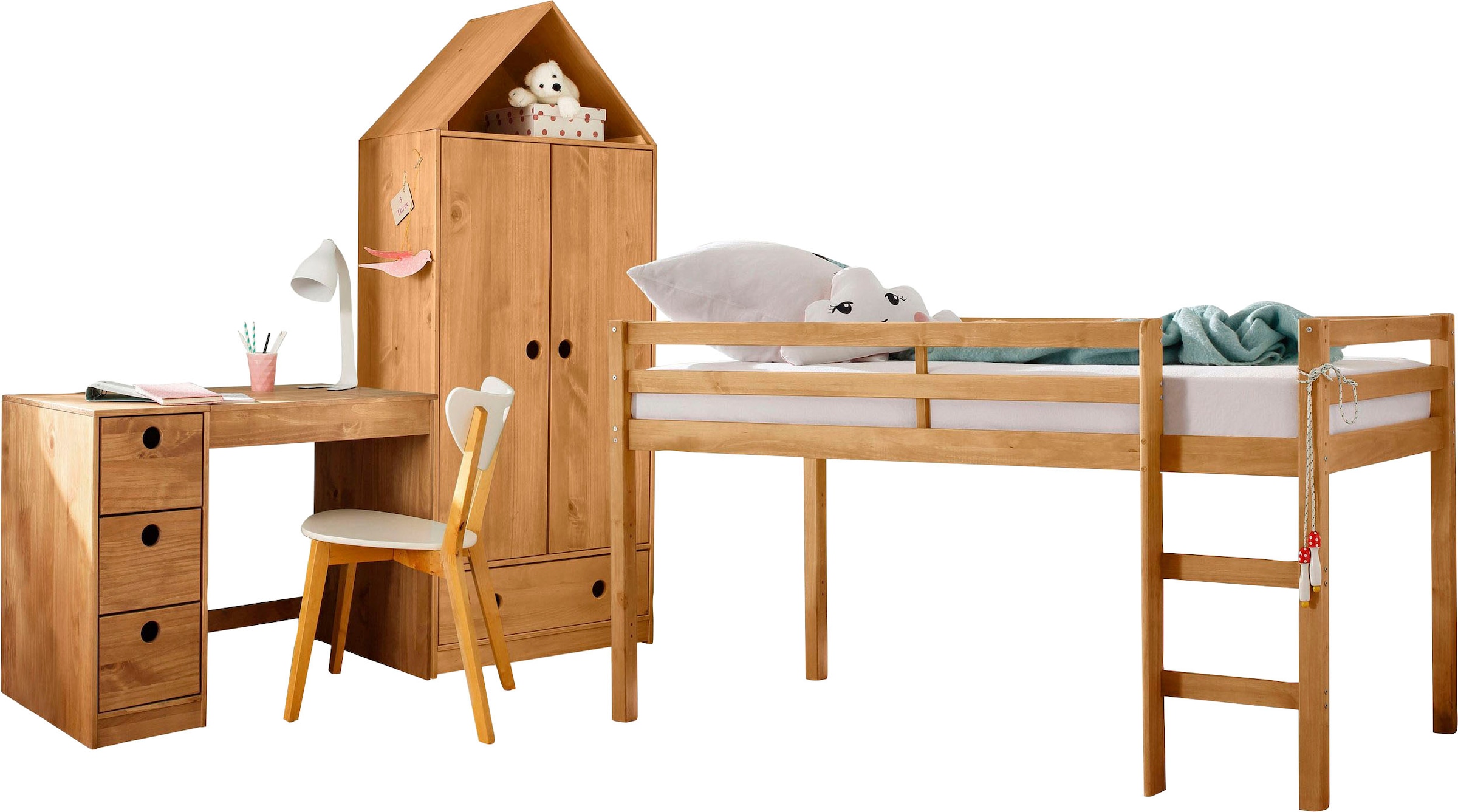 Jugendzimmer-Set »Alpi«, (Spar-Set, 3 tlg.), Hochbett, Schreibtisch und Kleiderschrank...