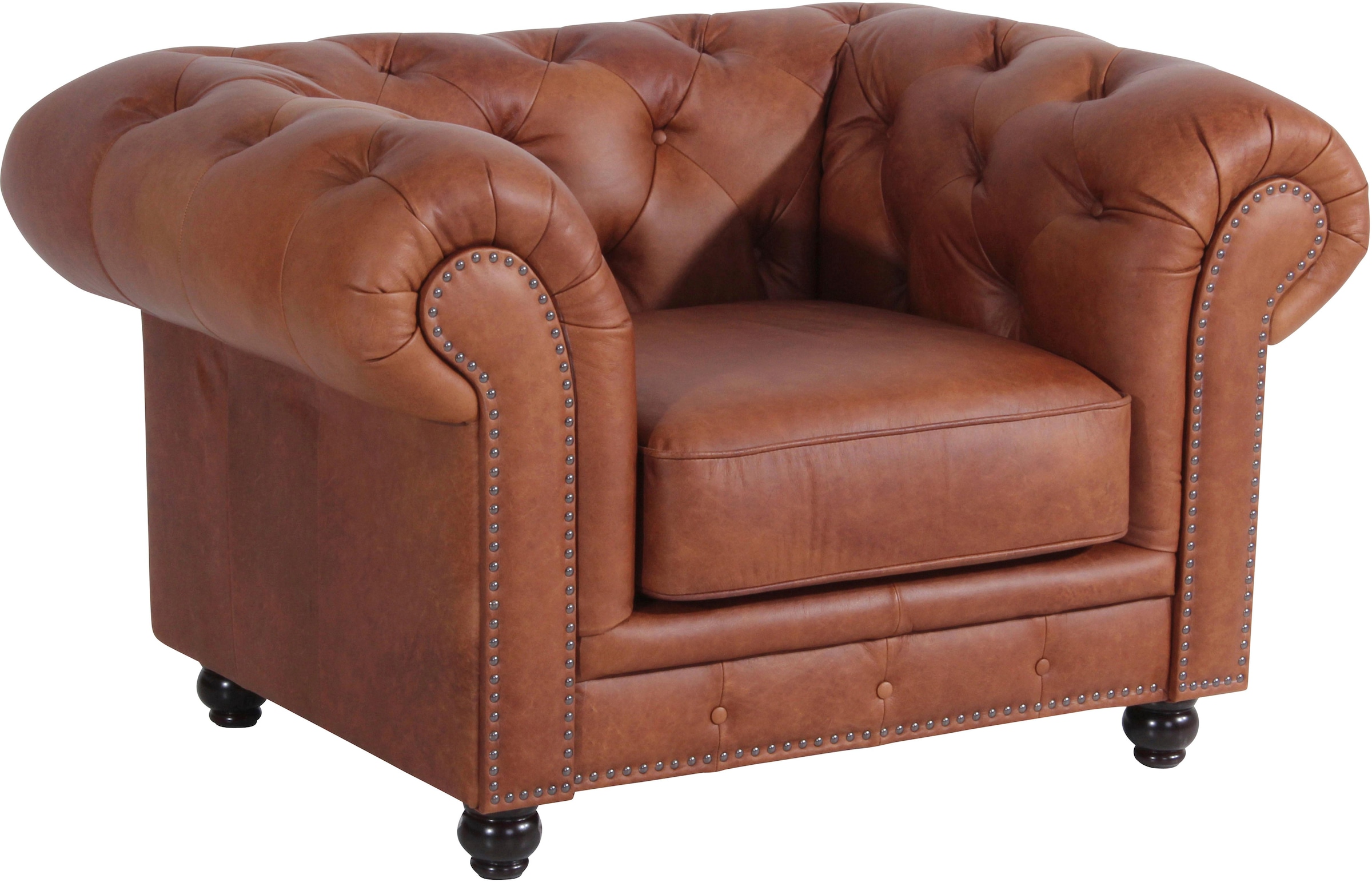 Max Winzer Chesterfield-Sessel "Old England, Loungesessel, bequem, mit tollen Details", Ledersessel mit Knopfheftung & Z