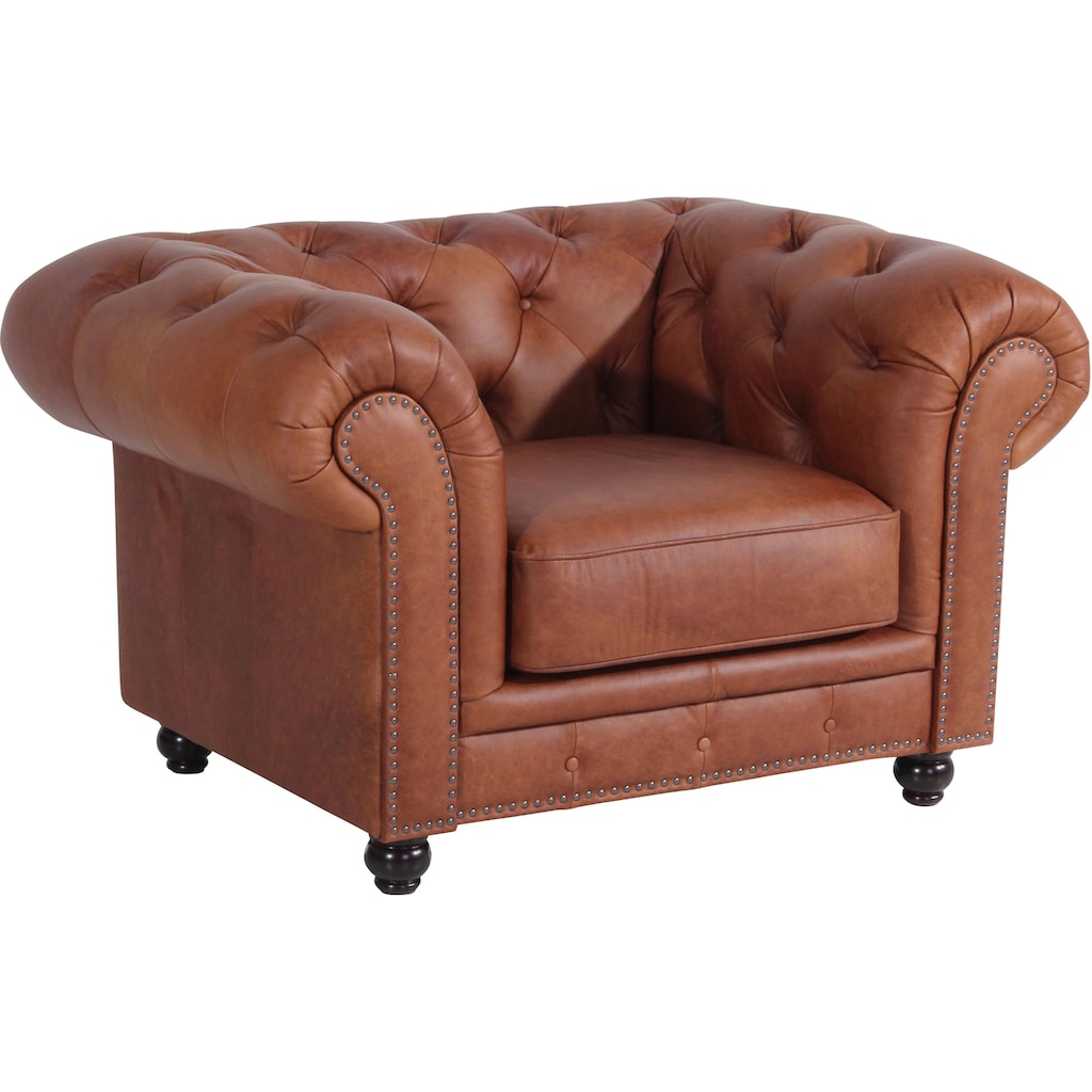 Max Winzer® Chesterfield-Sessel »Old England«, Ledersessel mit Knopfheftung & Ziernägeln