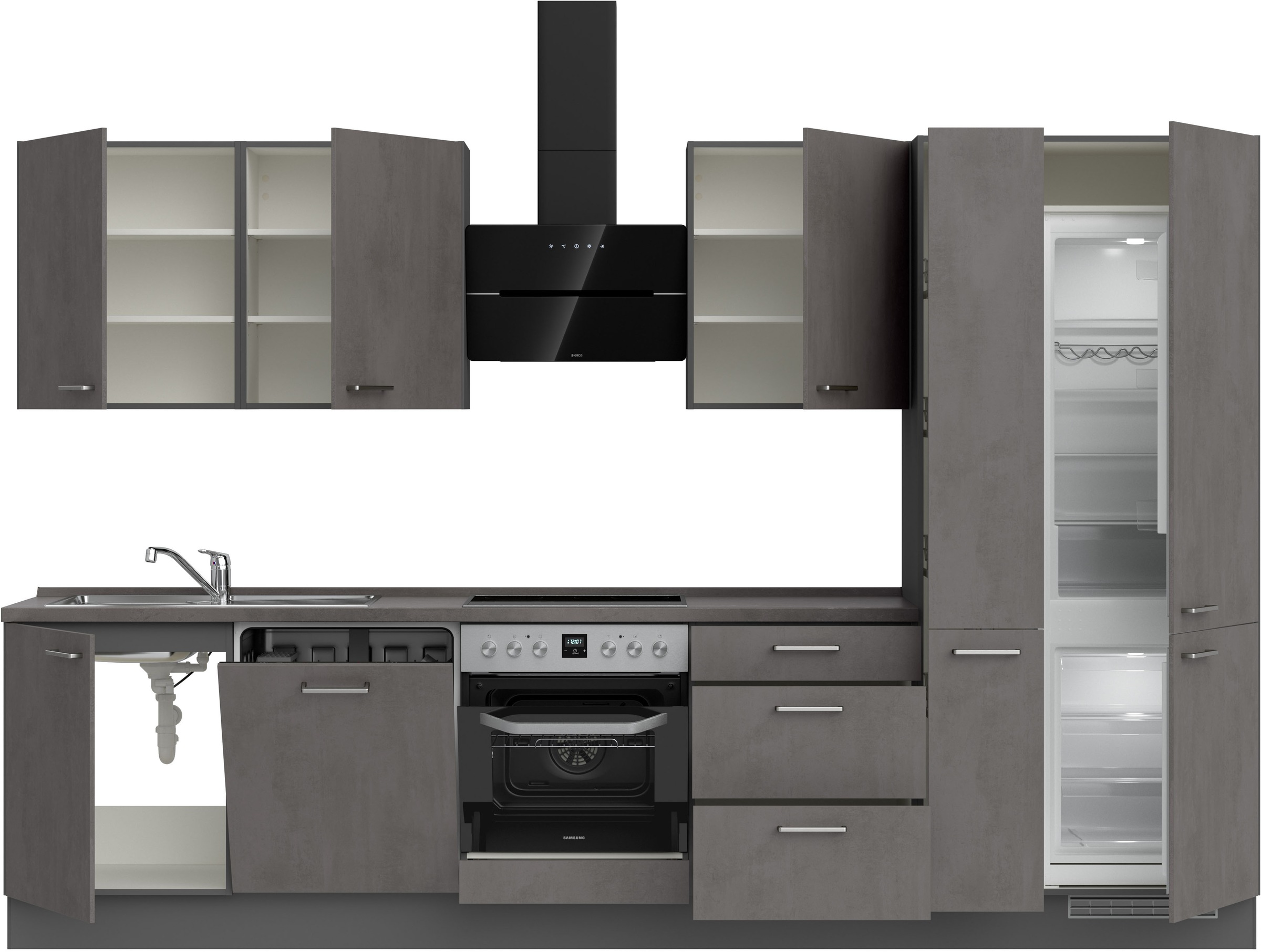 nobilia® Küchenzeile »"Riva II"«, vormontiert, Ausrichtung wählbar, Breite 330 cm, wahlw. mit E-Geräten