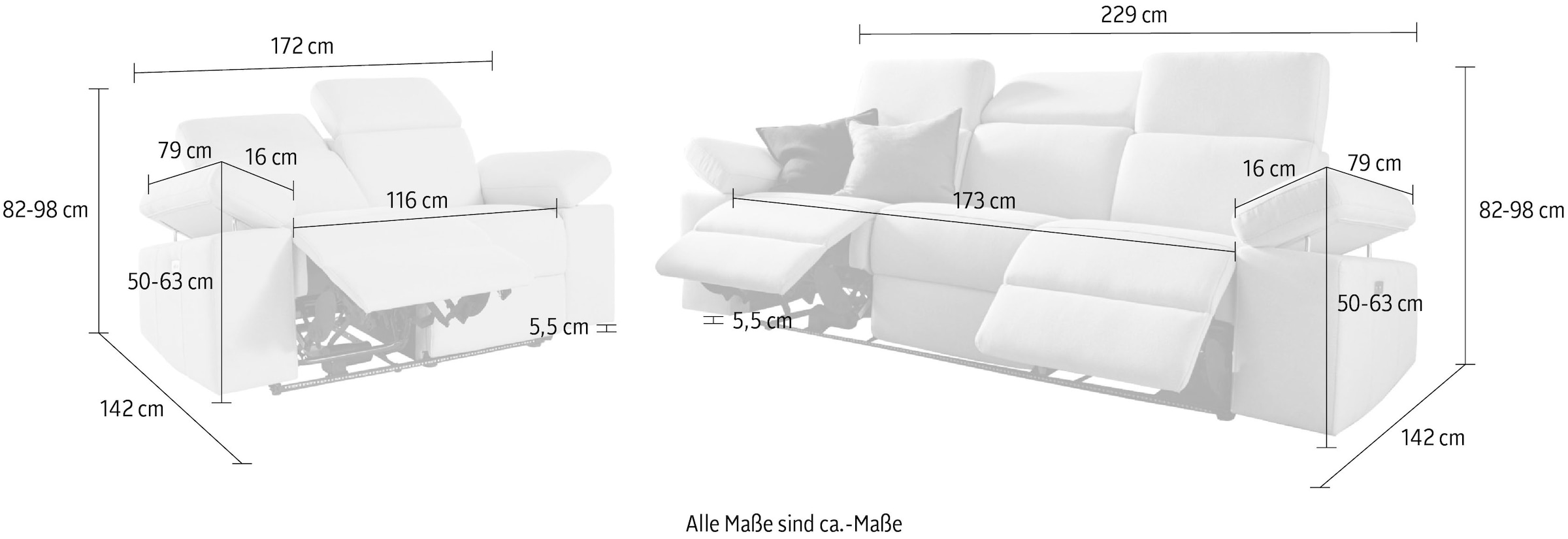 Places of Style Sitzgruppe »Kilado«, mit Relaxfunktion, verstellbarer Armlehne, Kopfteilverstellung