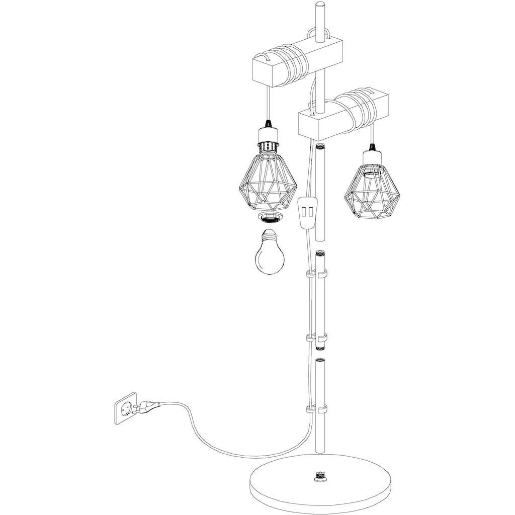 EGLO Stehlampe »TOWNSHEND 5«, E27, schwarz / L40 x H166,5 x B25 cm / exkl. 2 x E27 (je max. 60W) / Stehlampe - Retro - Vintage - Lampe mit Holz - Schlafzimmerlampe - Wohnzimmerlampe - Stehleuchte - Holzleuchte - Leselampe