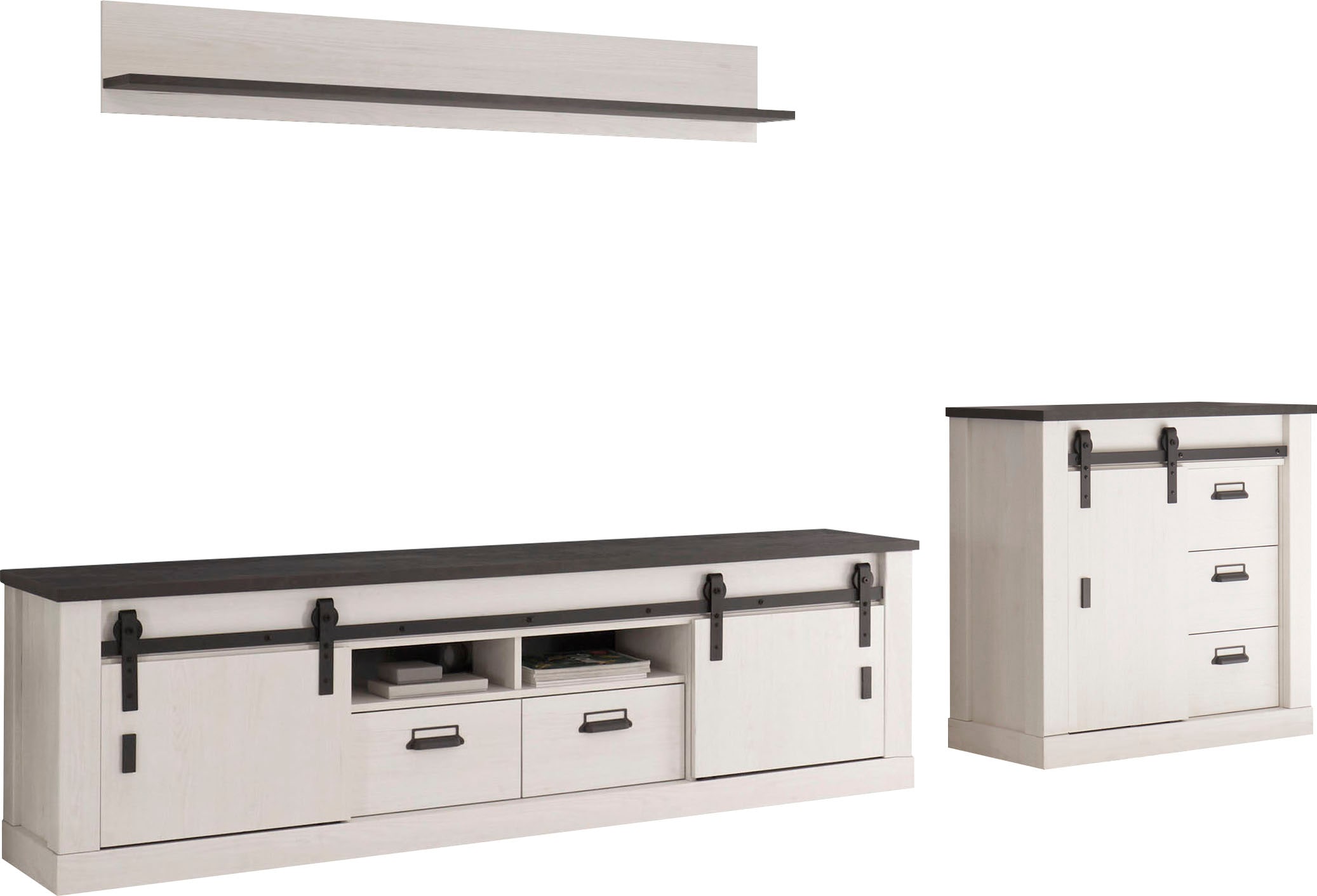 Home affaire Wohnwand "Sherwood, Anbauwand im Industrial-Style, Komplettset, Wohnzimmer-Set" 3 Stk. tlg.