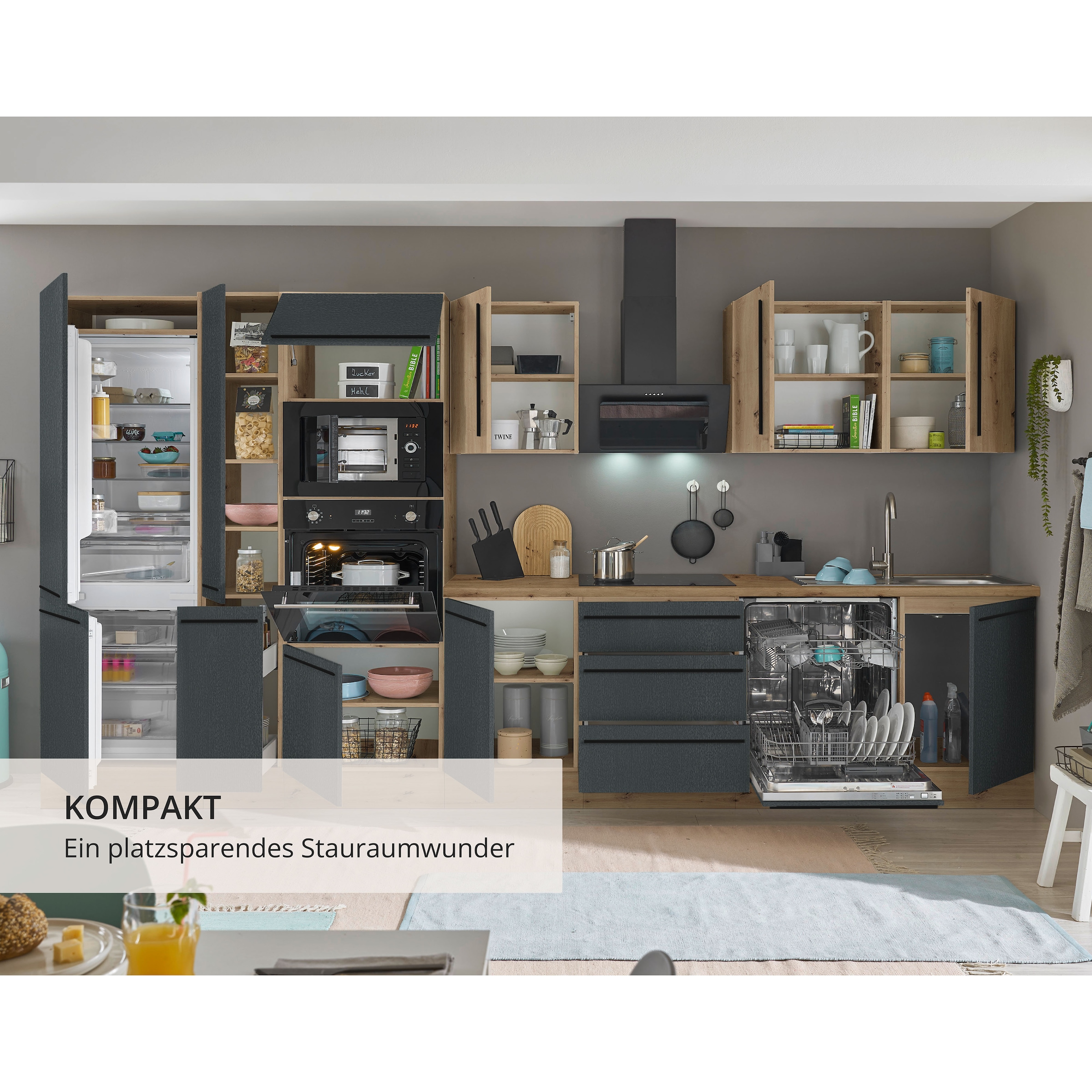 KOCHSTATION Küchenzeile »Florida« Breite 370 cm, wahlweise mit E-Geräten,Softclose für Türen/Schubkästen