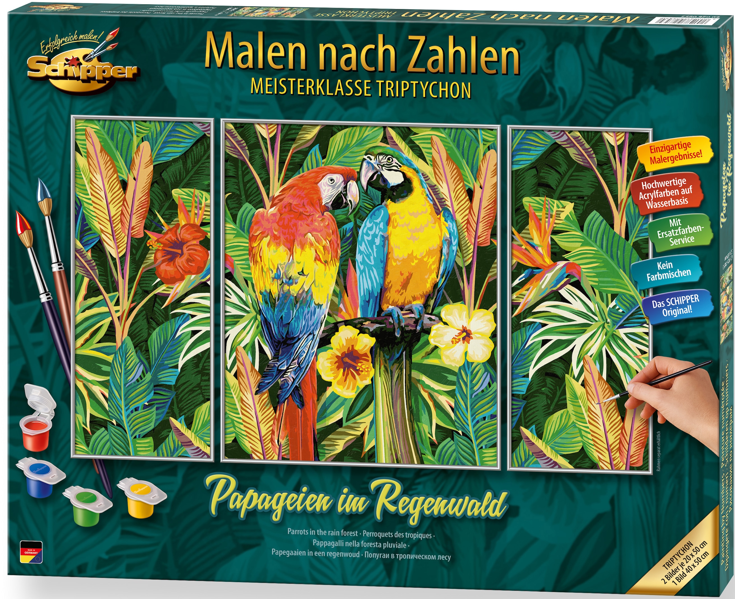Schipper Malen nach Triptychon | Papageien im Zahlen »Meisterklasse Regenwald«, in Germany BAUR Made 
