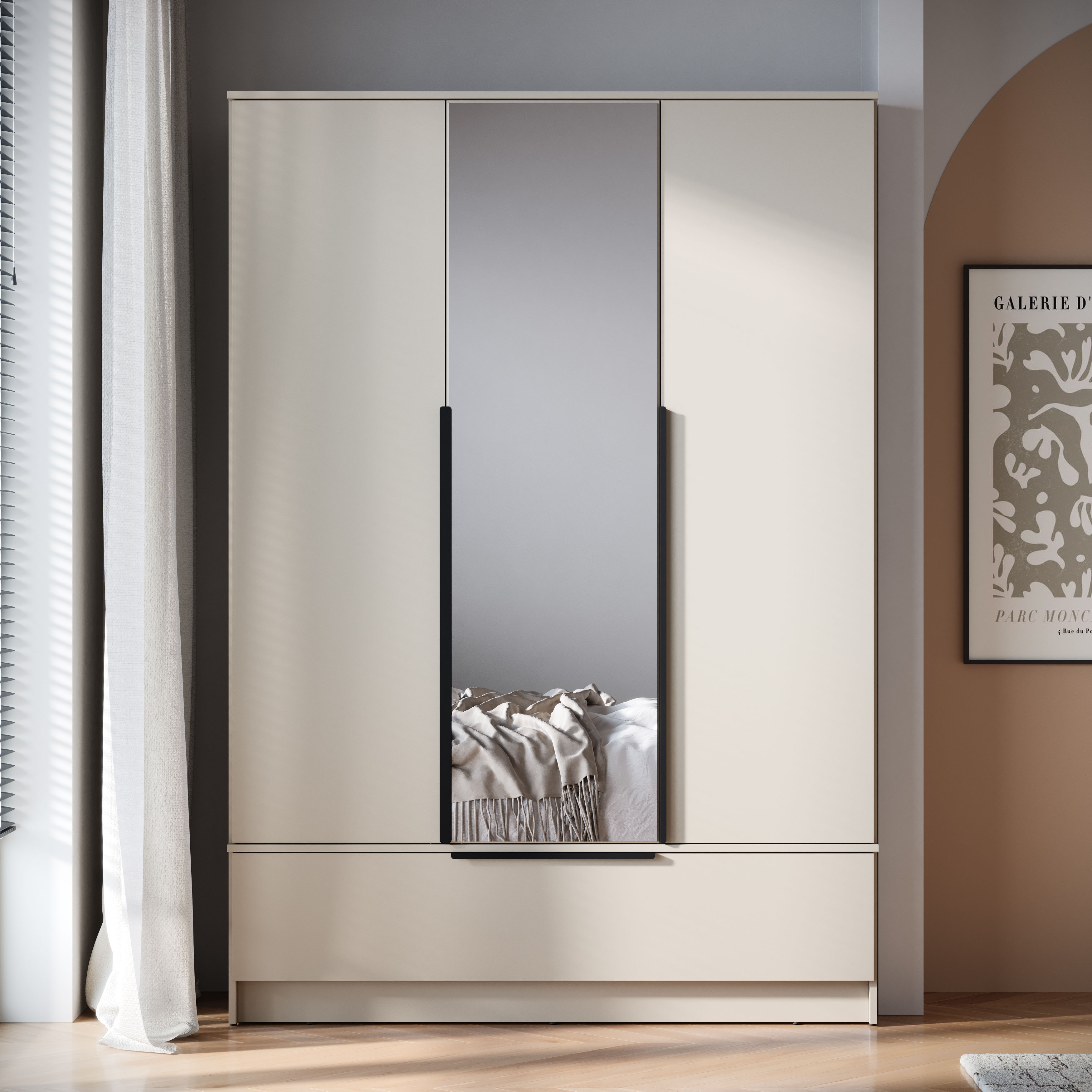 Home affaire Kleiderschrank "Spirit Kleiderschrank mit Spiegel, Schublade und 2 Kleiderstangen" Mit schwarzen Metallgriffen – viel Stauraum und flexible Aufteilung