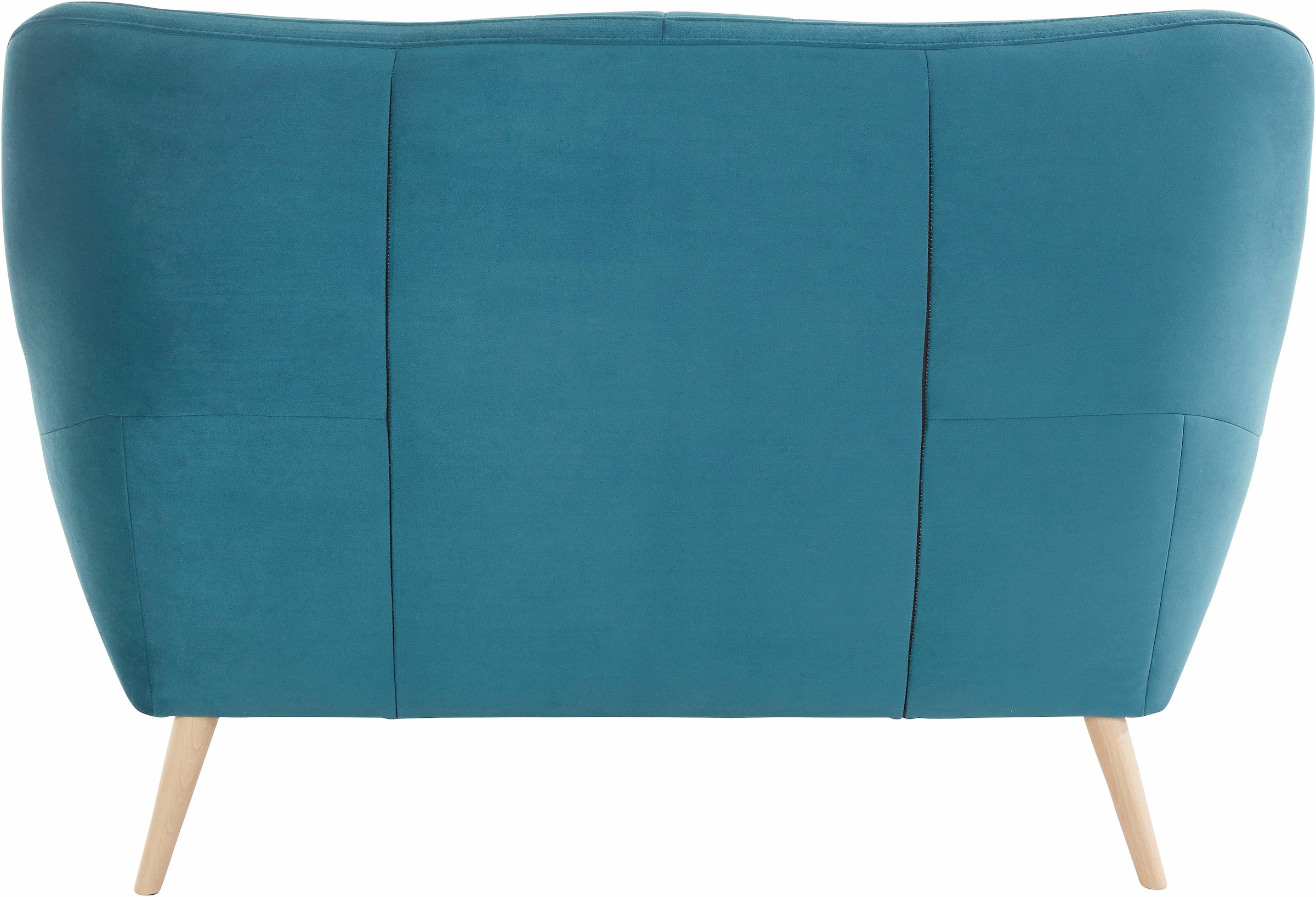 exxpo - sofa fashion 2-Sitzer »Scandi, bequem, aufwendige Rückenpolsterung für mehr Sitzkomfort«, akuelle Farben in hochwertige Bezugsqualitäten, Holzfuß