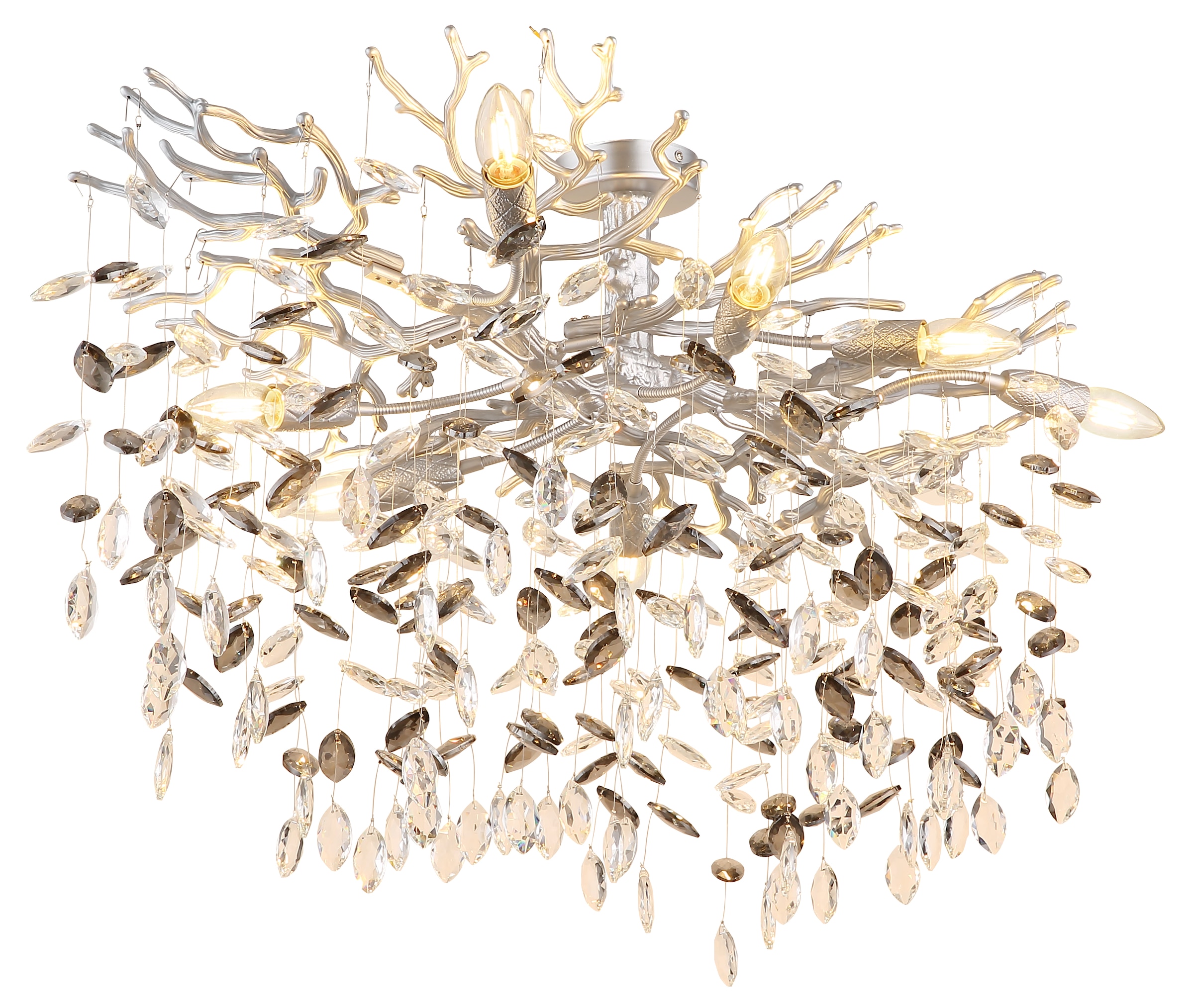 GLOBO LIGHTING Deckenleuchte »QUEENA« E14 1 Stk. Deckenleuchte Silber, Glaskristalle Rauch/Klar, Flexo, E14