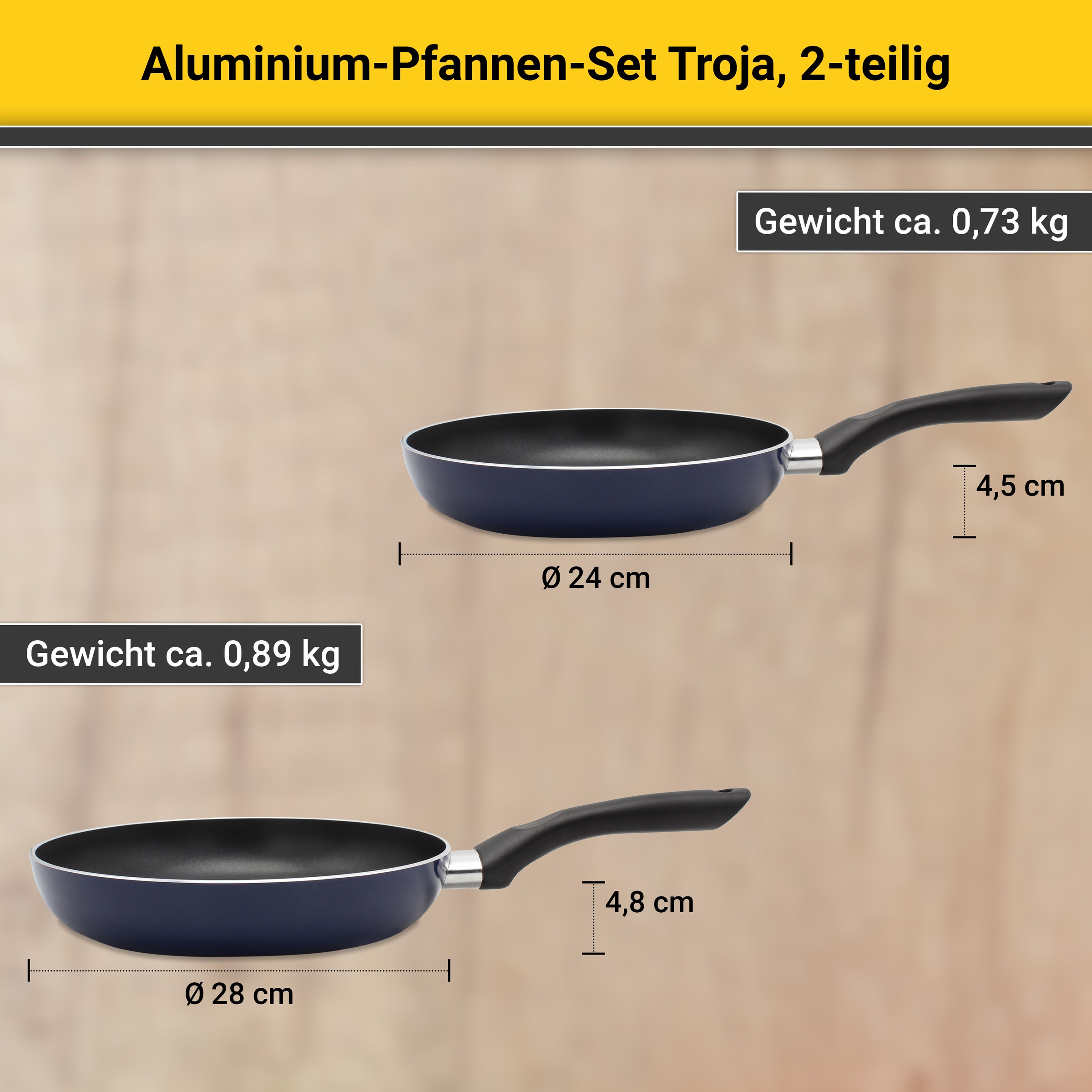 Krüger Pfannen-Set »Troja«, Aluminium, (Set, 2 tlg.), Ø 24/28 cm, Induktion