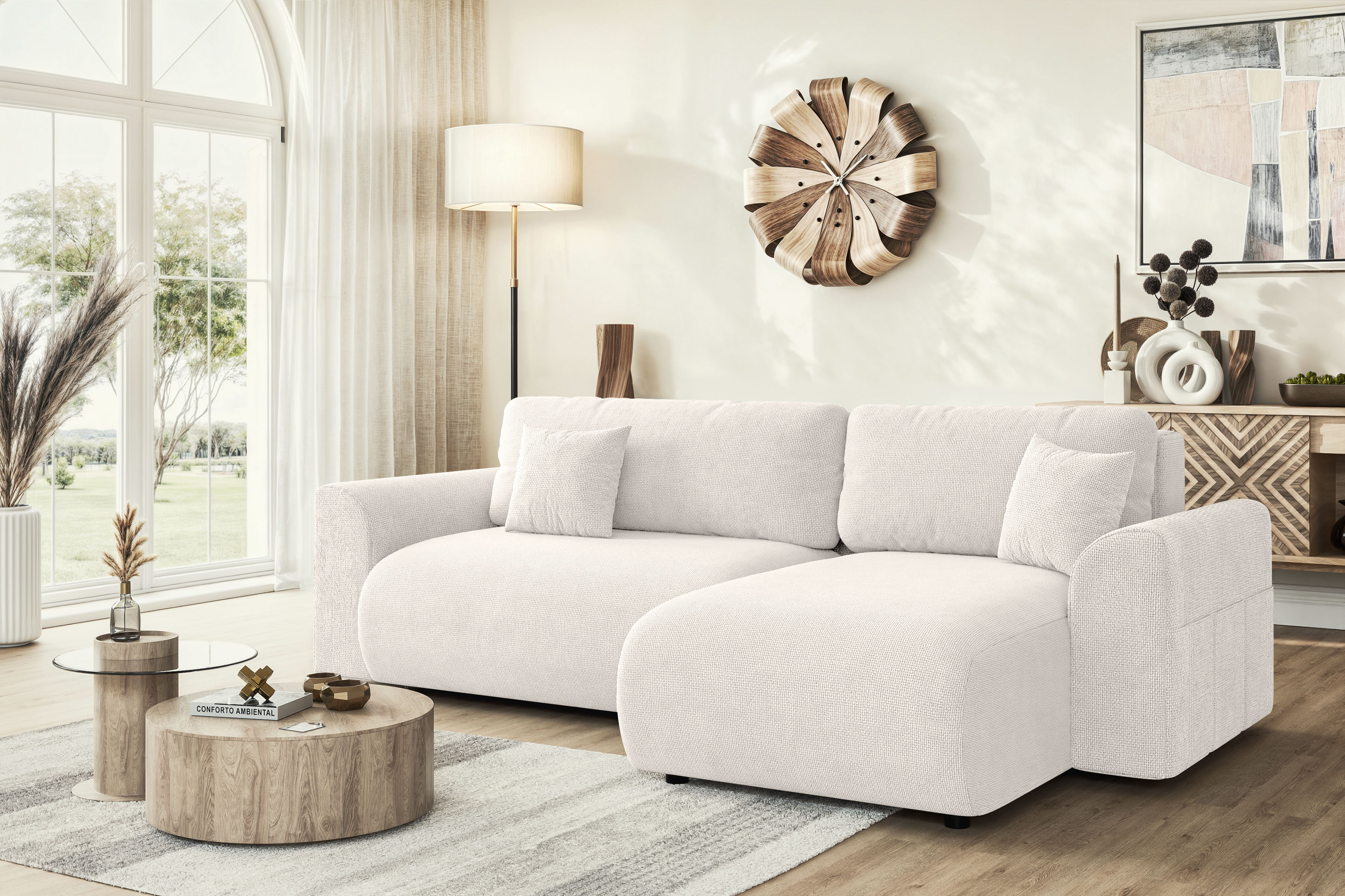 Home affaire Ecksofa "VasbySuyal Schlafsofa 235cm L-Form mit Recamiere beidseitig montierbar" Designsofa mit Bettfunktion und Bettkasten, Maße B/T/H: 235/138/80 cm