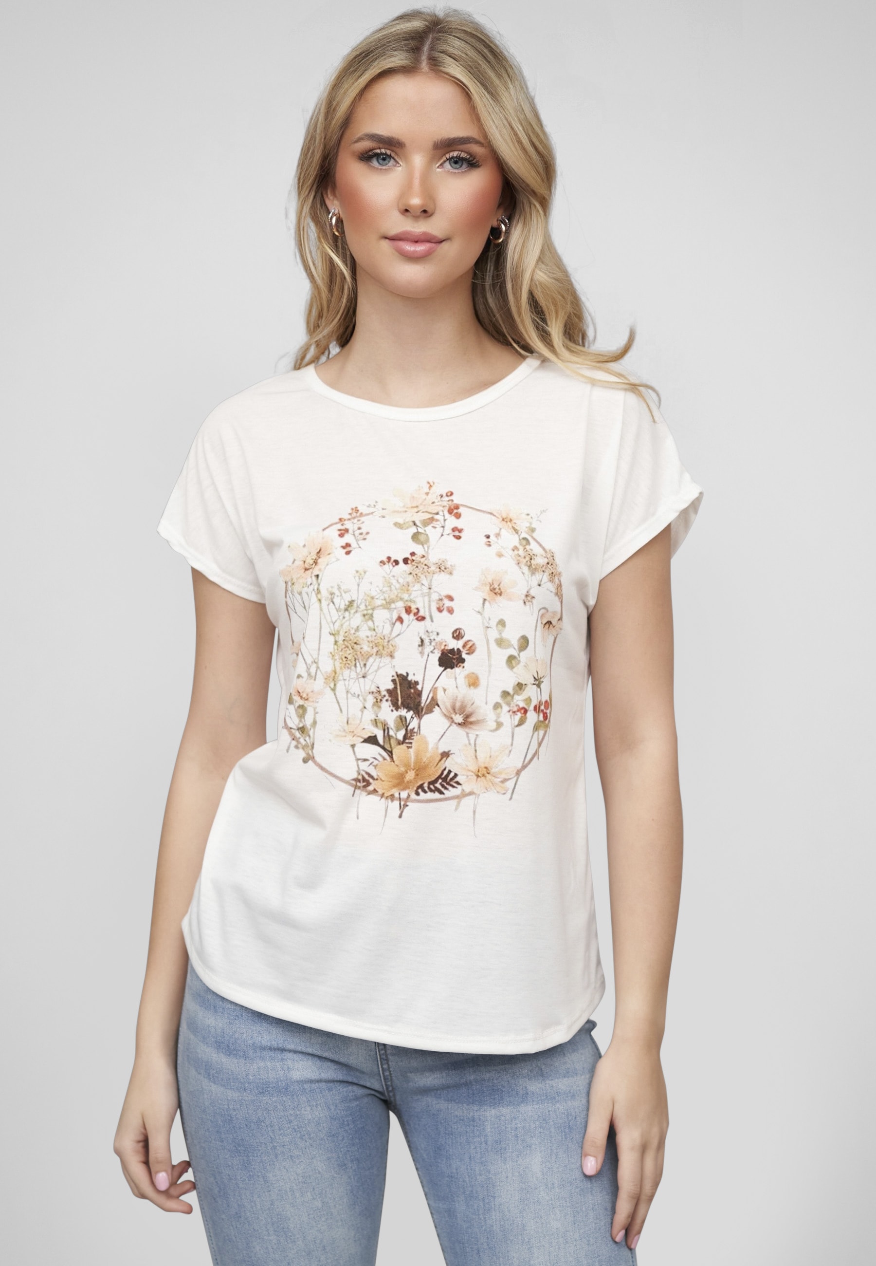 CLOUD 5IVE T-Shirt »CLOUD 5IVE Viskose T-Shirt mit Blumen Print« 1 Stk.