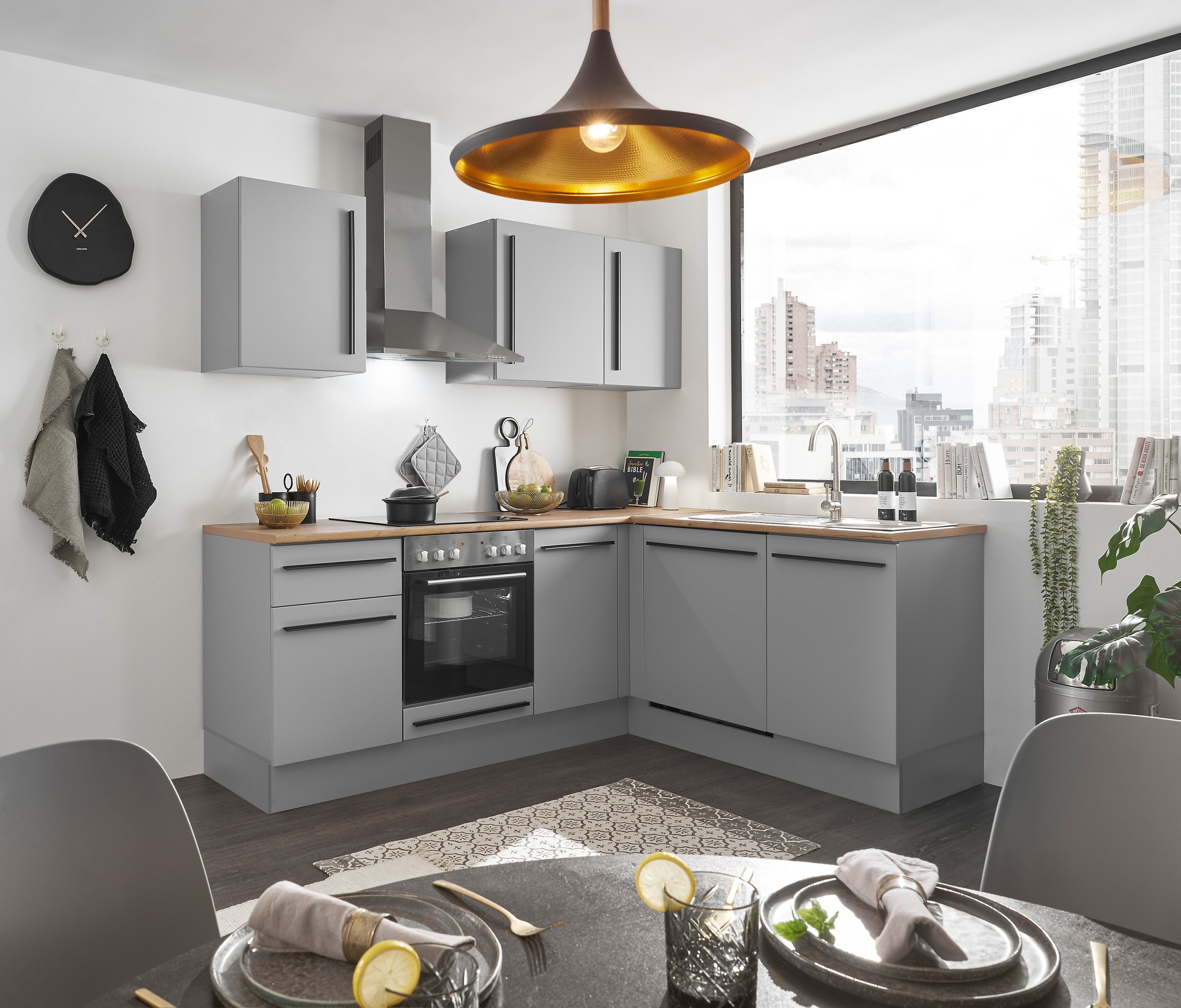BASIC by Balculina Winkelküche »Denver, Küche BxHxT 220/115 x 211 x 60«, Breite 220 cm, wahlweise mit E-Geräten und Induktion