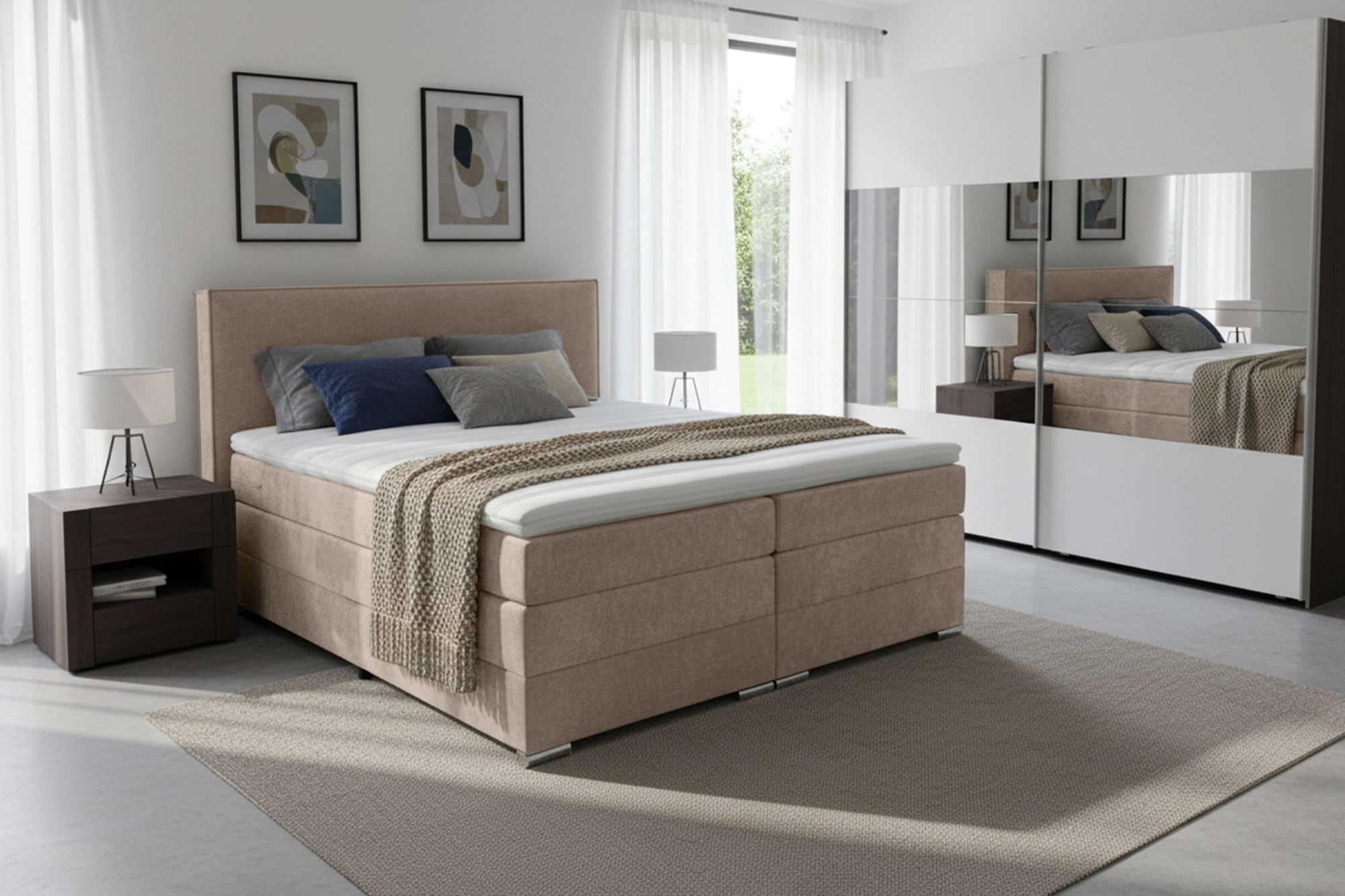 Home affaire Boxspringbett "Romeo, Doppel- & Polsterbett, Federkernbett, Komfortbett, 160, 180 cm" inkl. 6 cm Topper, zwei Bettkästen, Taschen-Federkernmatratze in H4