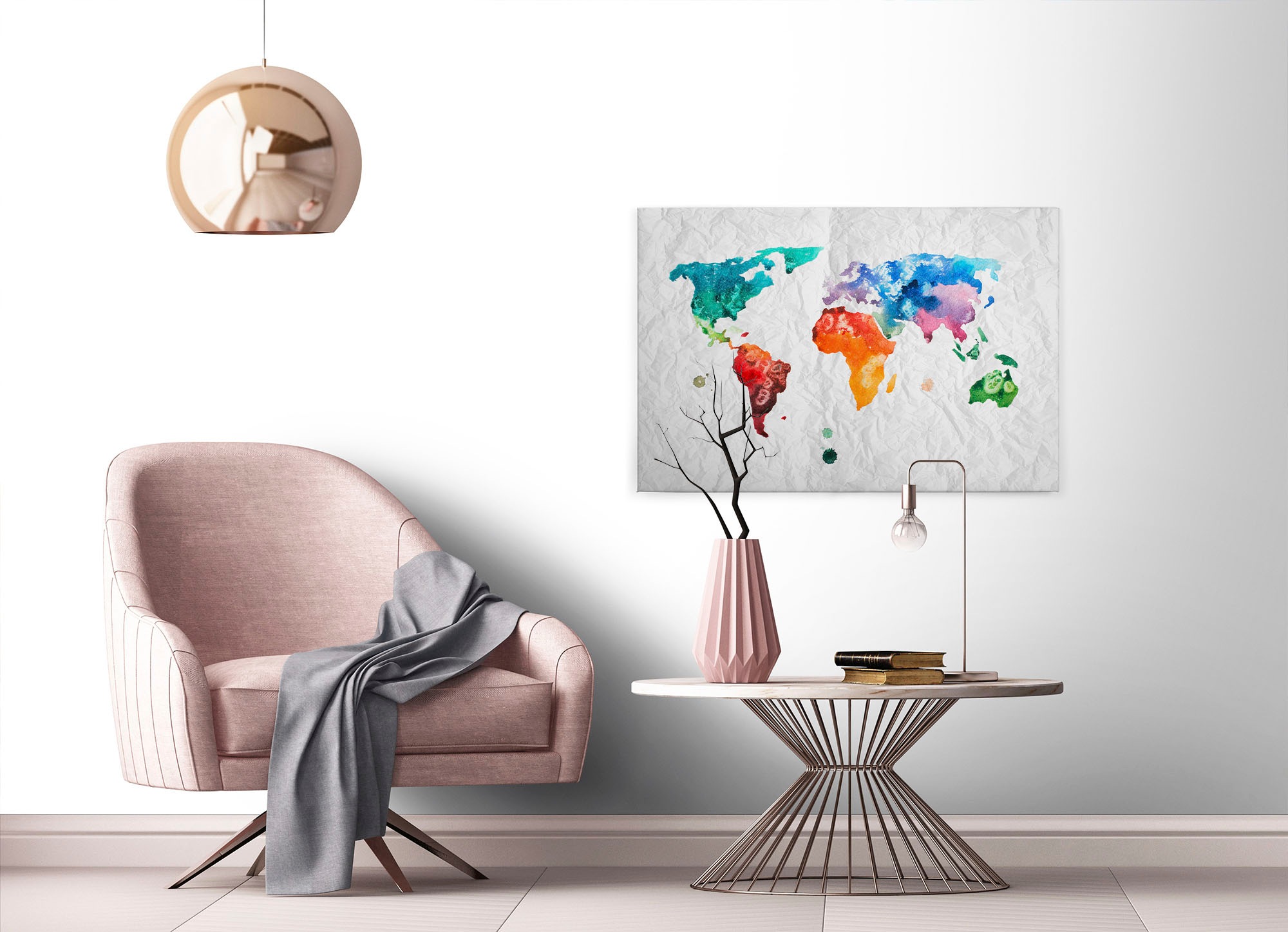A.S. Création Leinwandbild »Colourful World«, Kunst-Weltkarte-Kinder, (1 St.), Atlas Weltkarte Bunt Aquarell Keilrahmen Leinwand-Bild Wohnzimmer Wand