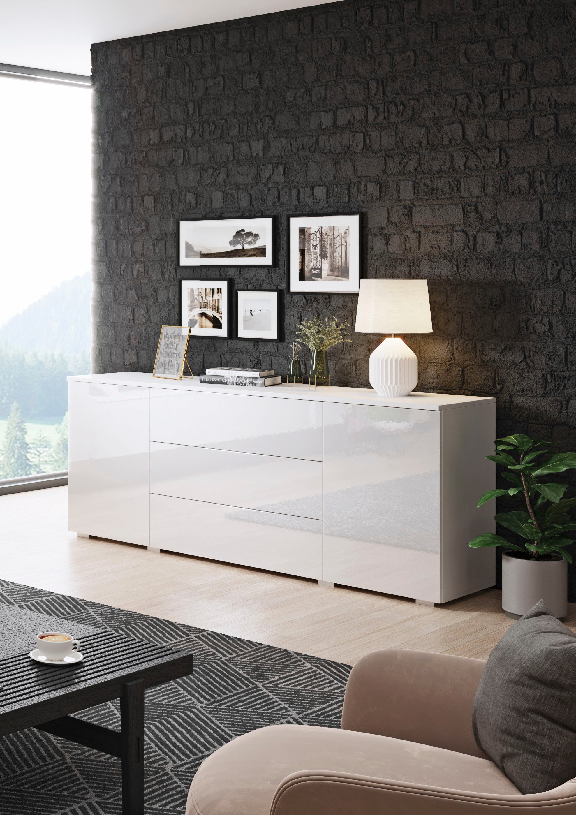 Sideboard »PARIS«, (1 St.), Moderne 150cm breite grifflose Kommode, vielseitig einsetzbar