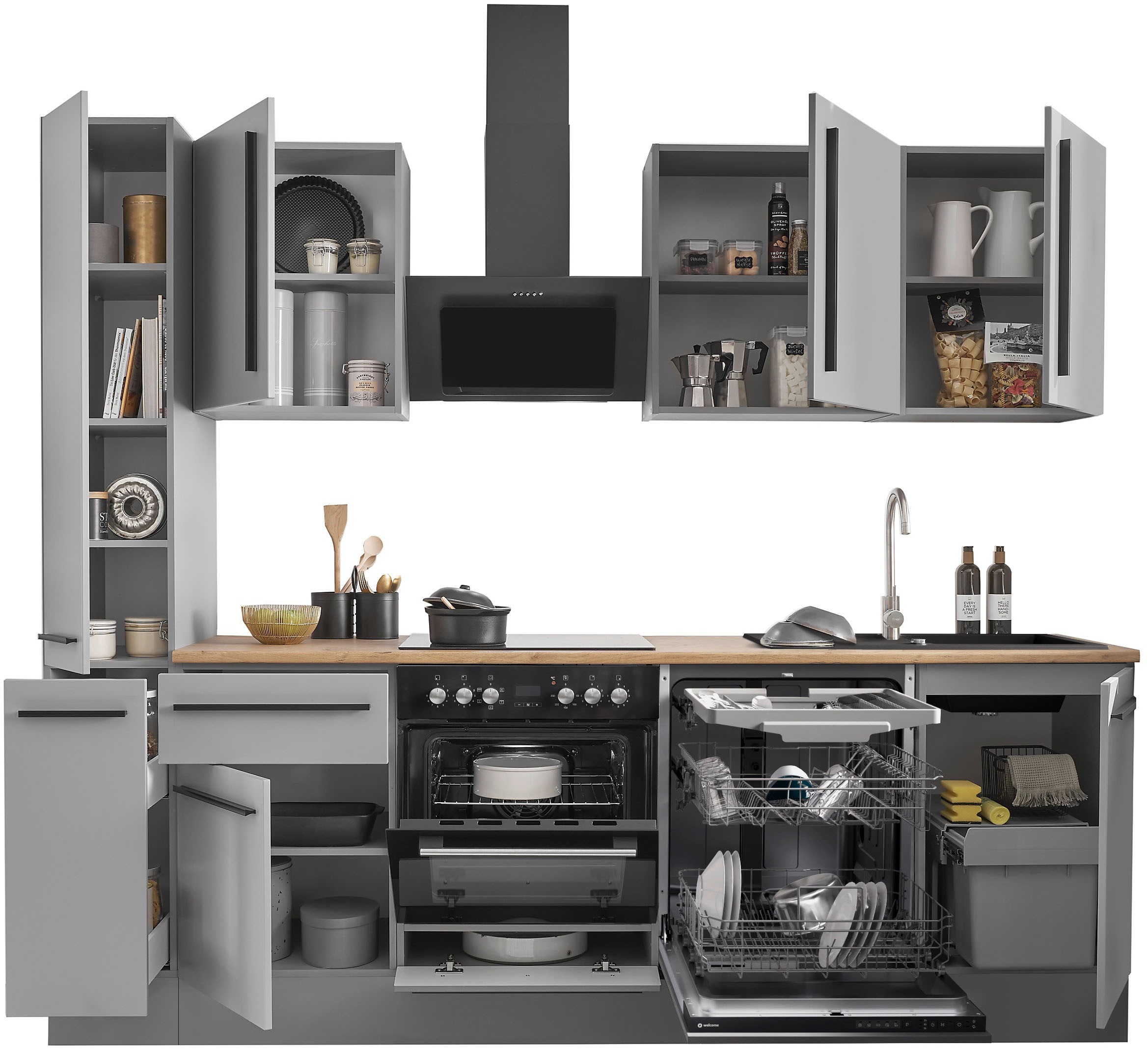 BASIC by Balculina Winkelküche »Denver, Küche BxHxT 250 x 211 x 60«, Breite 250 cm, wahlweise mit E-Geräten und Induktion