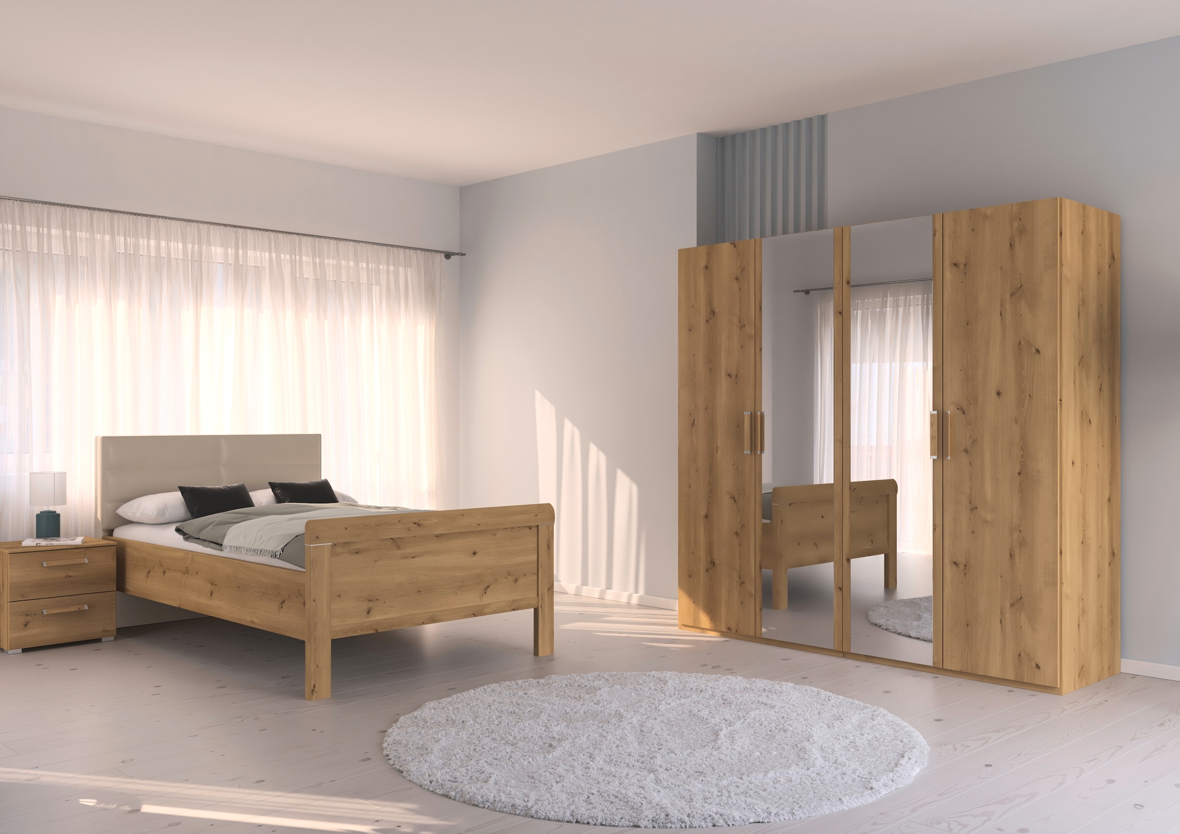 rauch Schlafzimmer-Set »Komplettschlafzimmer Schlafzimmer EVELYN«, (Set, 3 tlg.), Schrank und Bett in 2 Breiten, Nachttisch 2 Schubladen MADE IN GERMANY