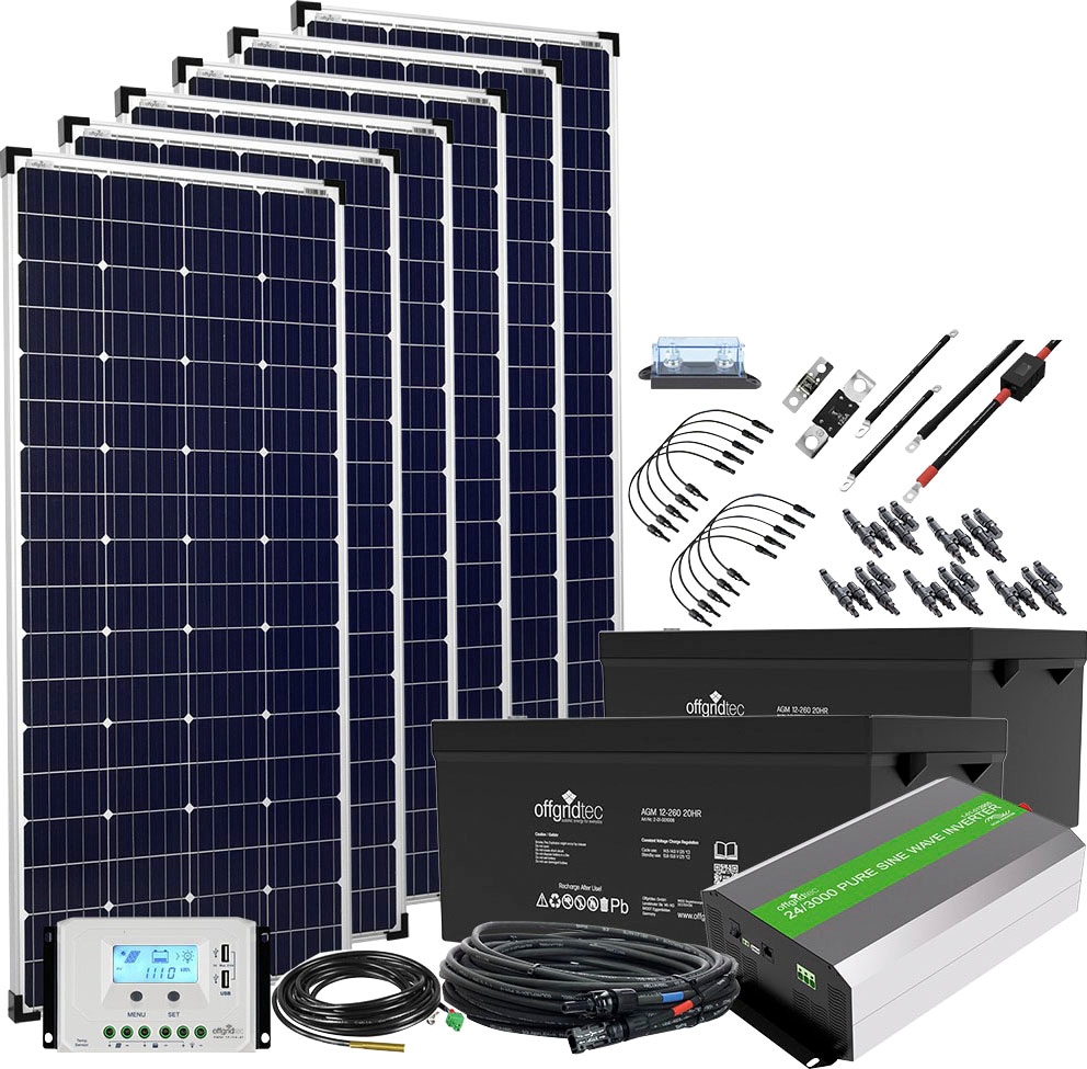 offgridtec Solaranlage »Autark XXL-Master 24V 1200W Solaranlage - 3000W AC Leistung«, (Set), Plug & Play Anschlussfertiges System