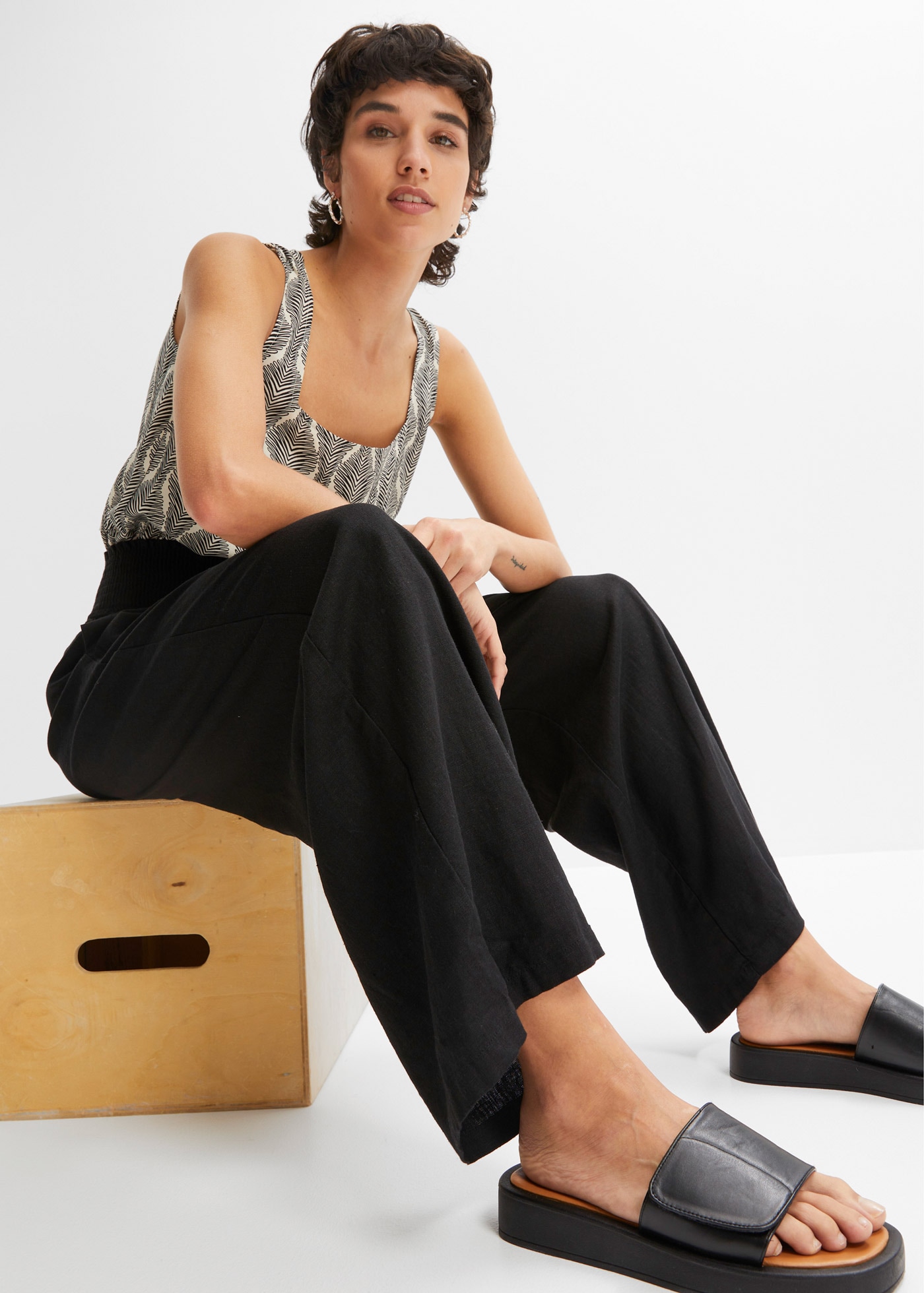 bonprix Marlene-Hose  aus Leinen und Viskose, mit Bequembund, Loose Fit Passform